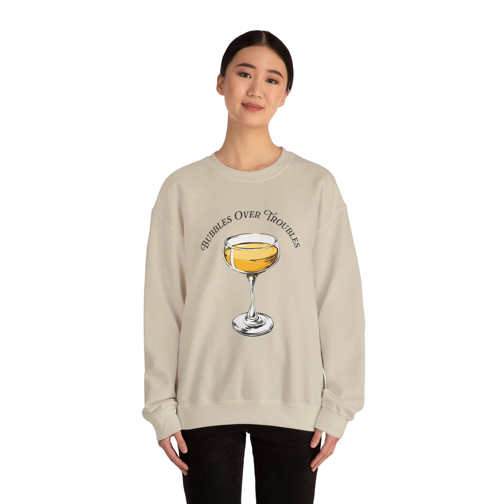 Bubbles Over Troubles Sweatshirt | Champagne Glass Illustration