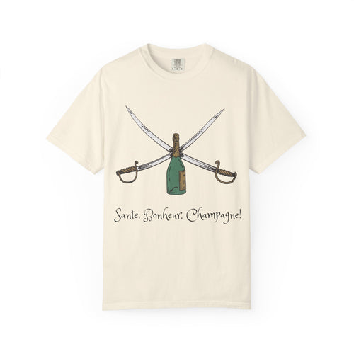 Champagne Sabering T-Shirt, Crossed Sabers & Bottle Graphic Tee