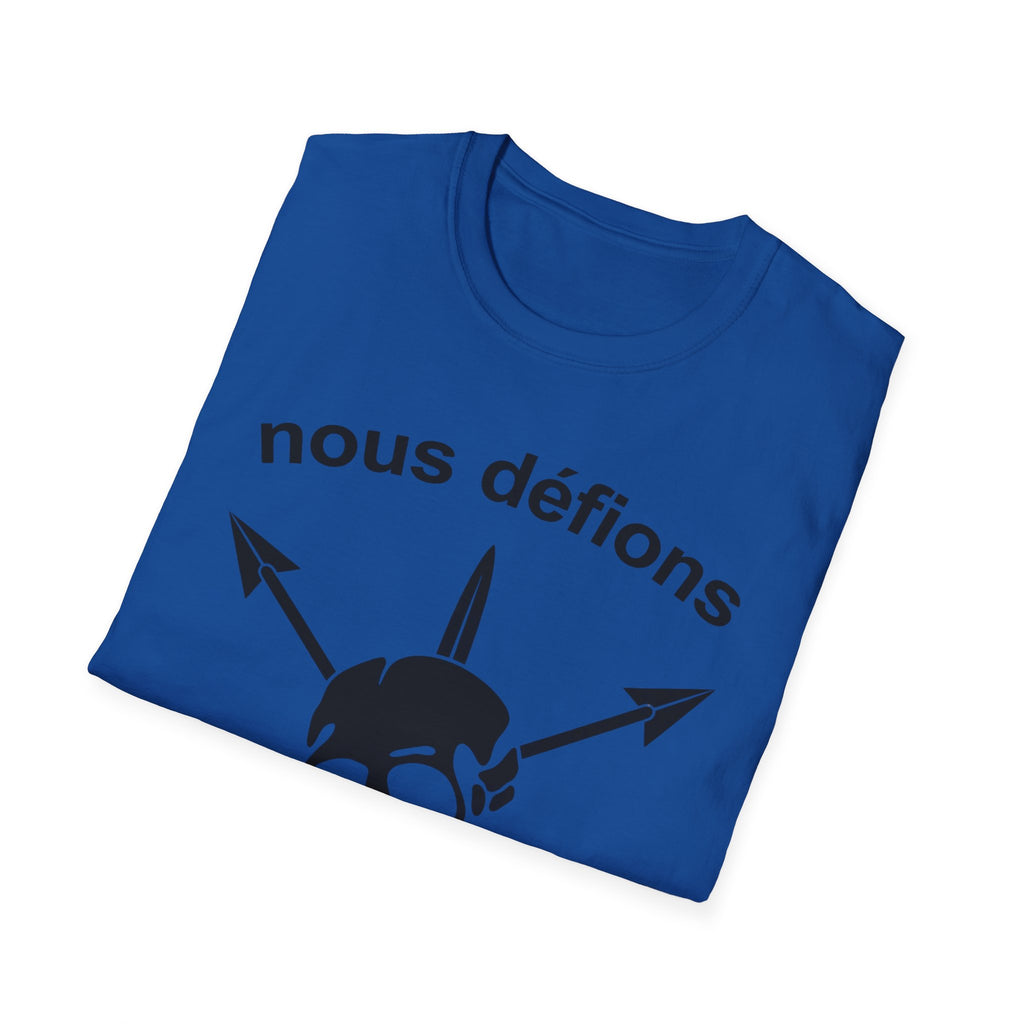 WW2 French Resistance Inspired T-Shirt Nous défions with skull and crossed bones