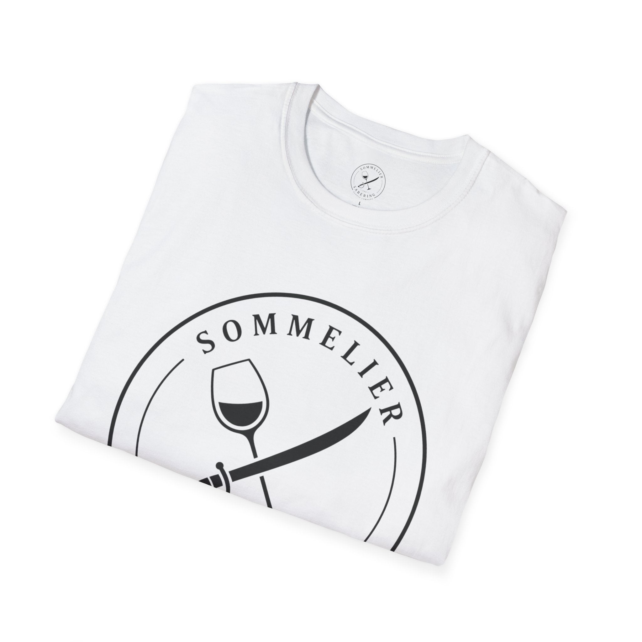 Sommelier and Sabering logo T-Shirt | Wine glass and saber emblem
