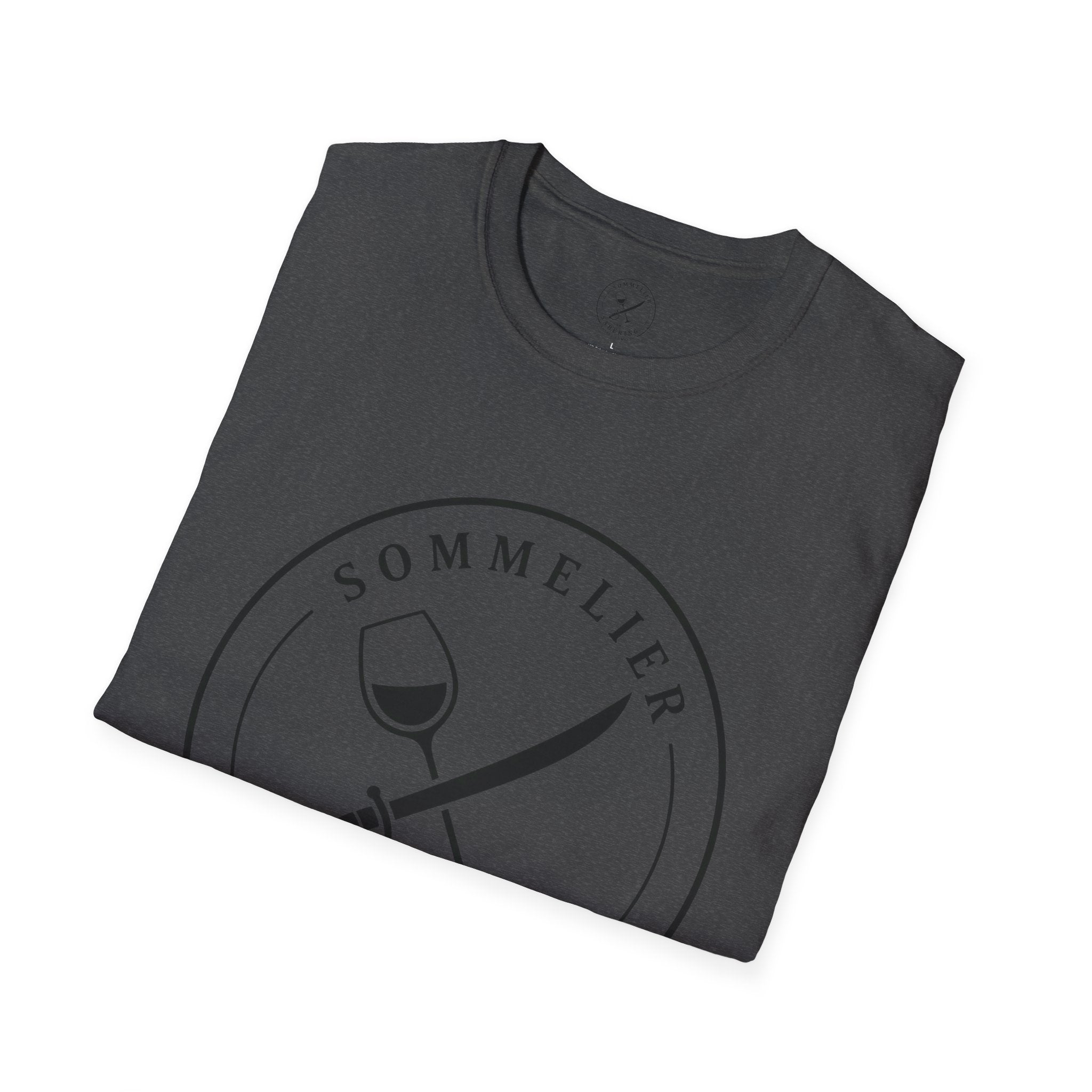 Sommelier and Sabering logo T-Shirt | Wine glass and saber emblem