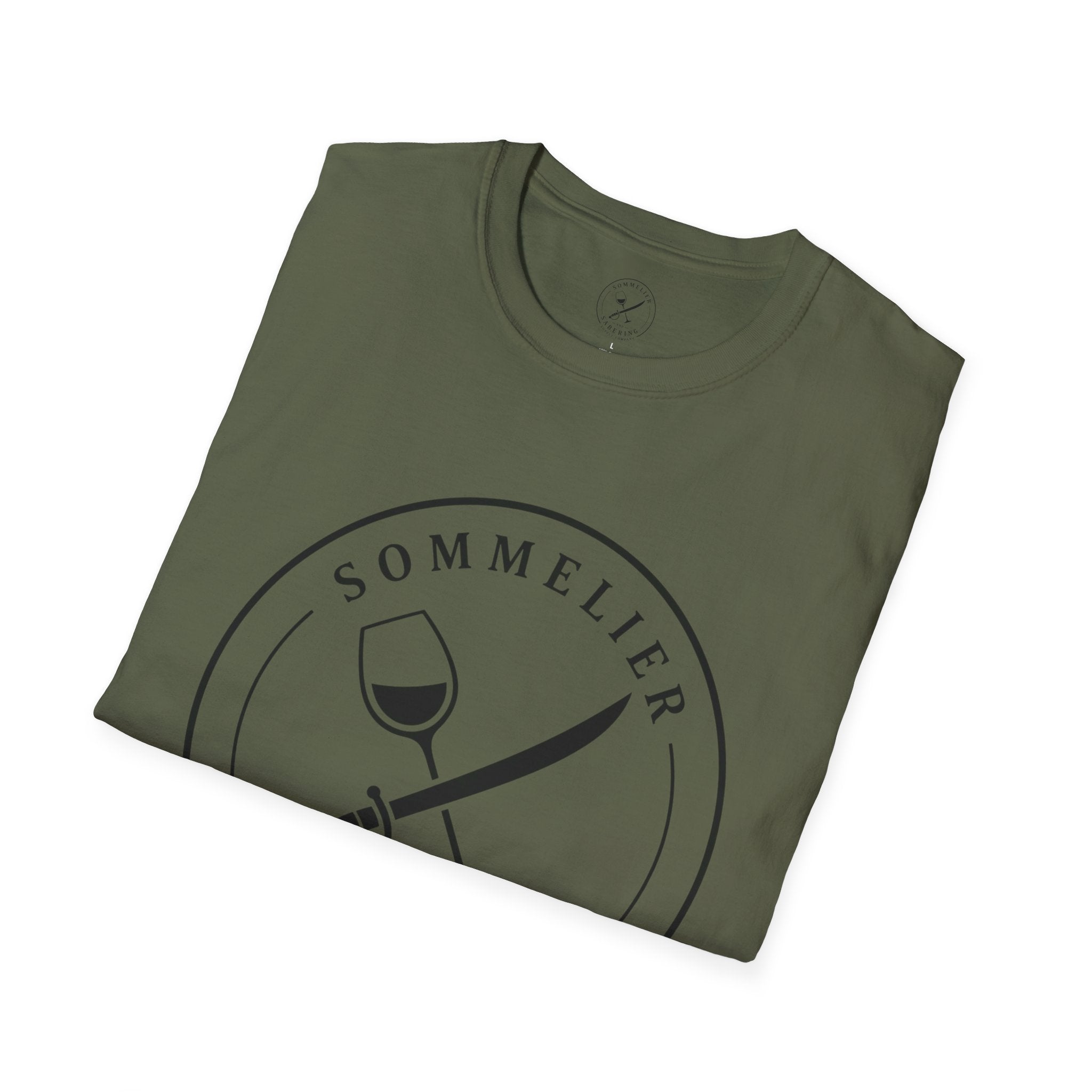 Sommelier and Sabering logo T-Shirt | Wine glass and saber emblem