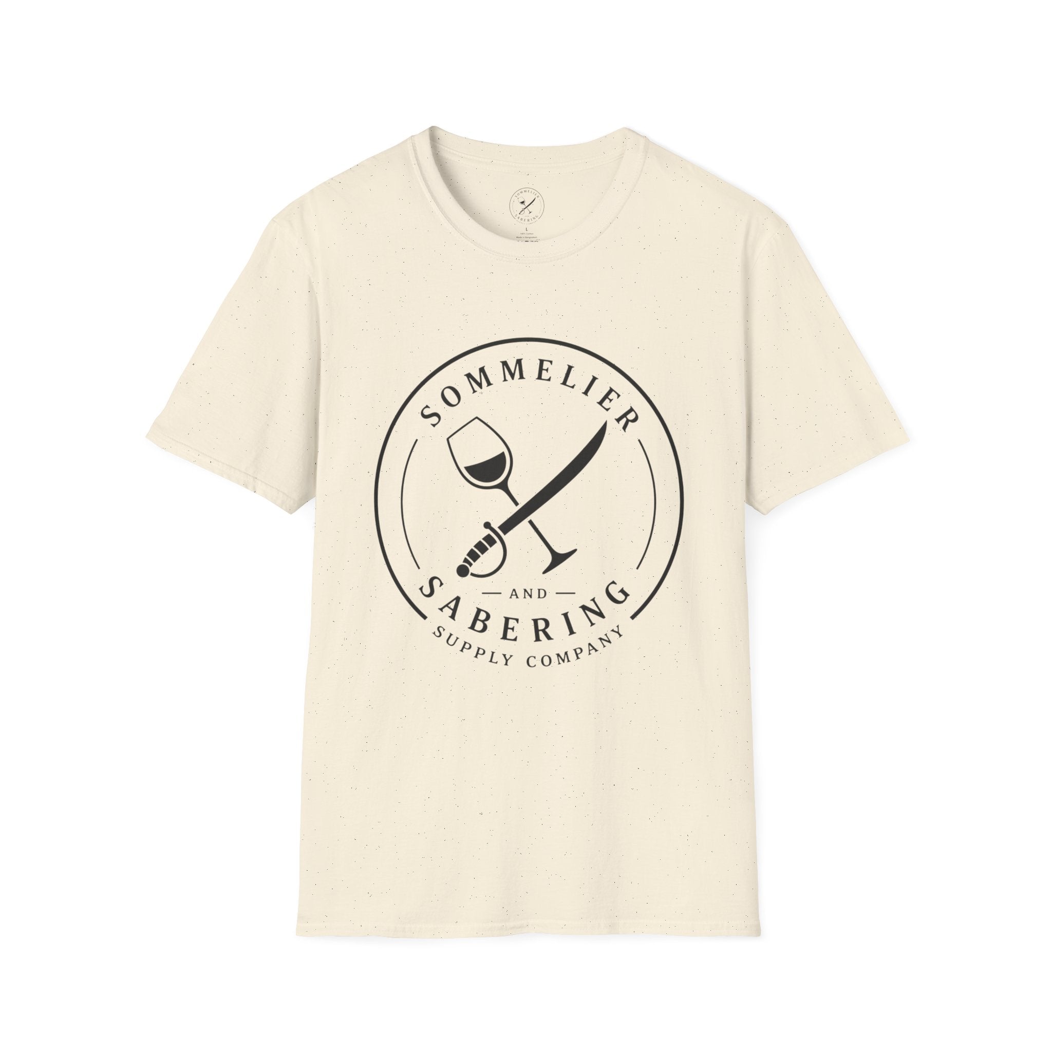 Sommelier and Sabering logo T-Shirt | Wine glass and saber emblem
