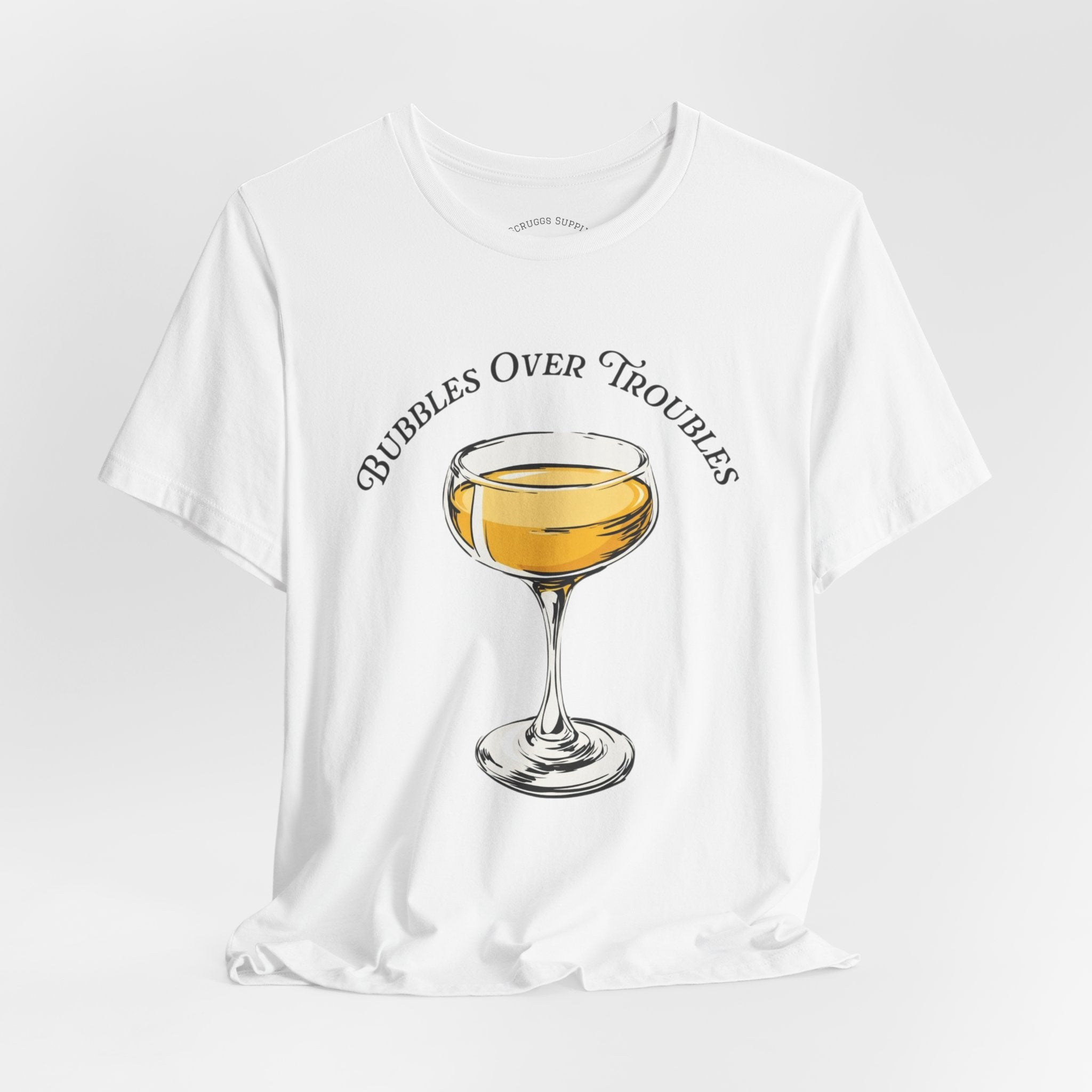Bubbles Over Troubles Champagne Glass Tee | Cocktail Shirt