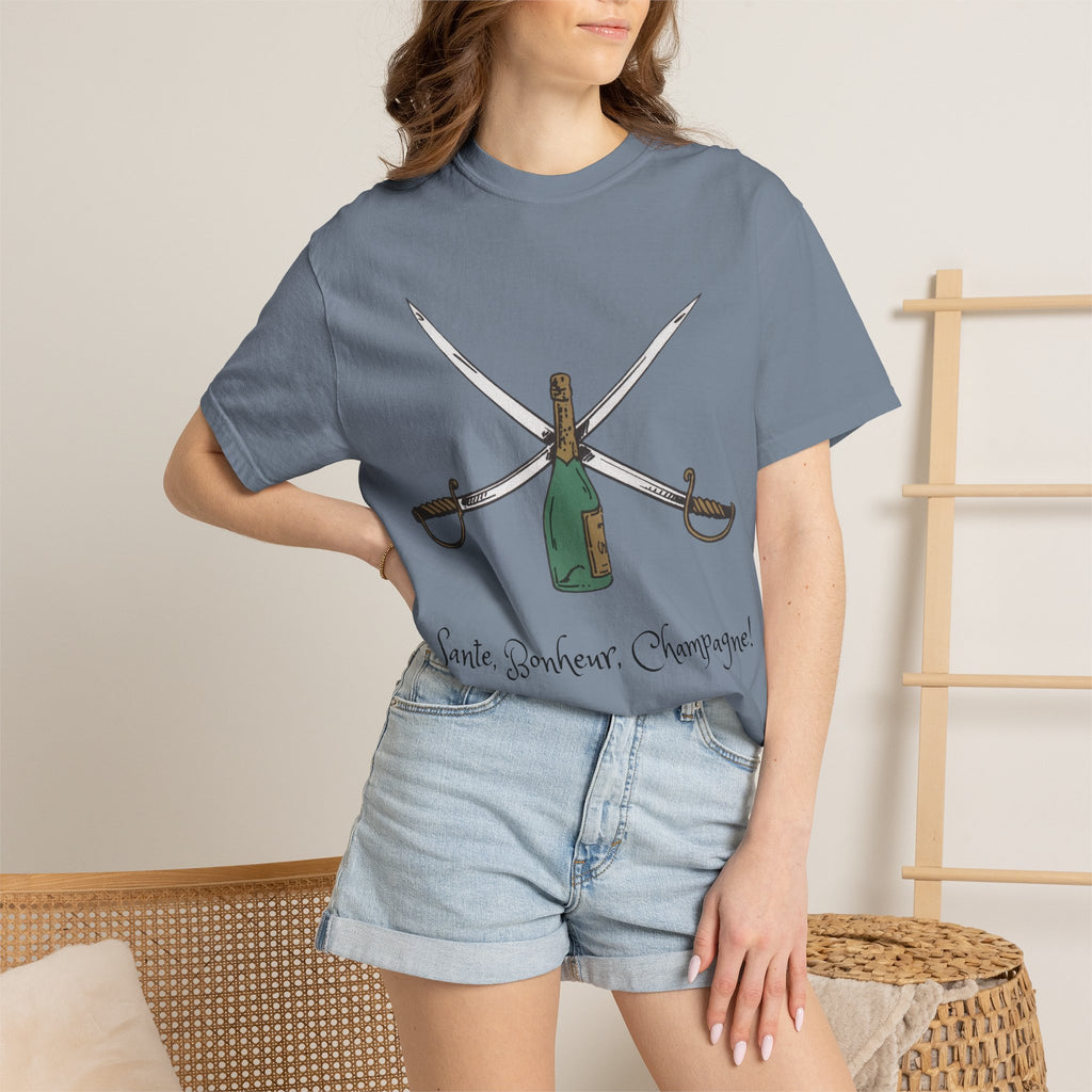 Champagne Sabering T-Shirt, Crossed Sabers & Bottle Graphic Tee