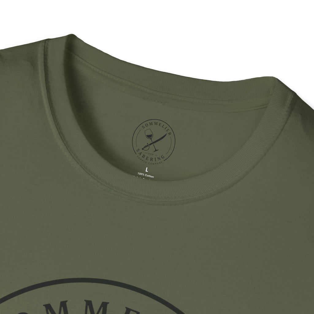 Sommelier and Sabering logo T-Shirt | Wine glass and saber emblem