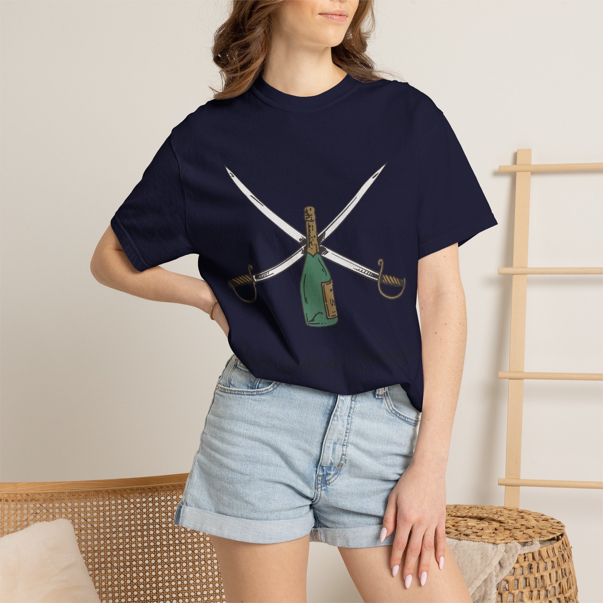 Champagne Sabering T-Shirt, Crossed Sabers & Bottle Graphic Tee