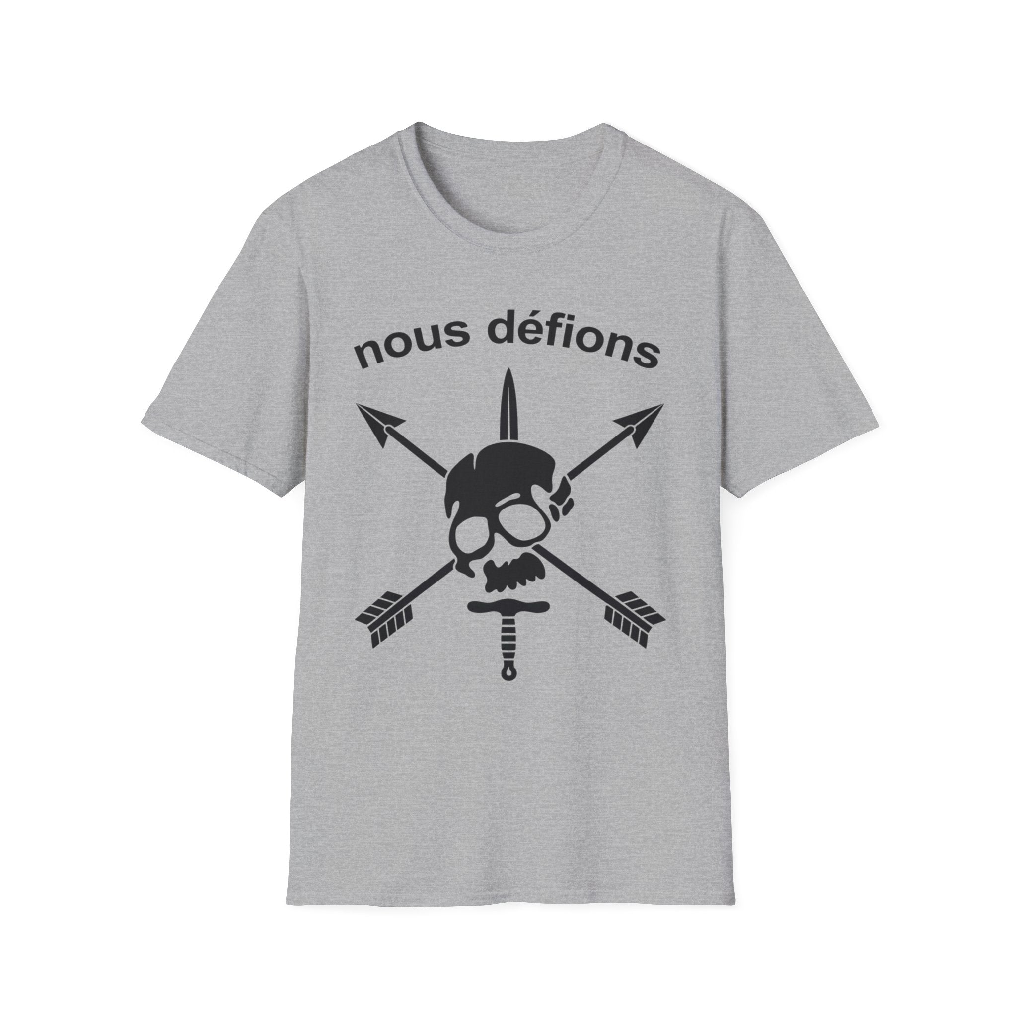 WW2 French Resistance Inspired T-Shirt Nous défions with skull and crossed bones