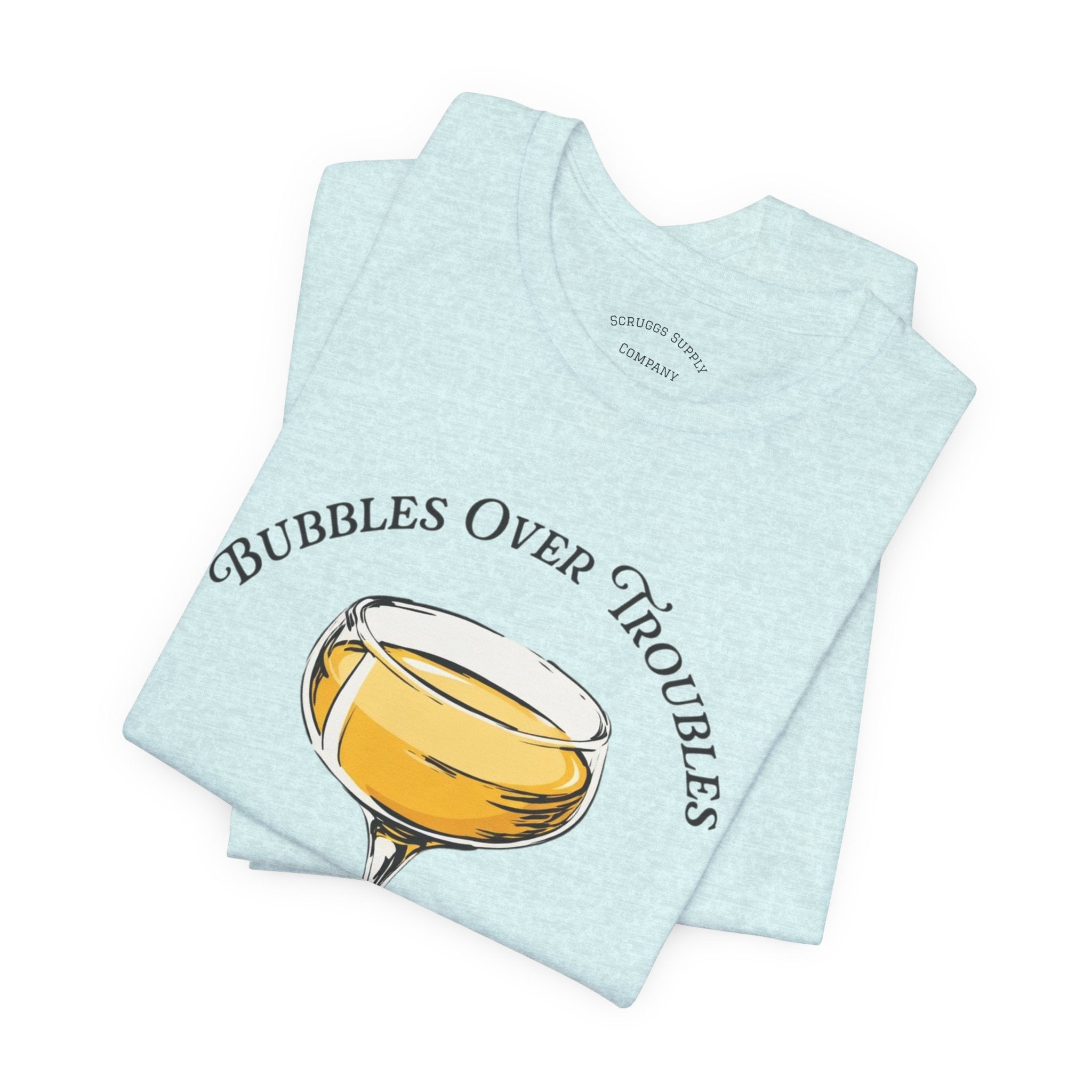 Bubbles Over Troubles Champagne Glass Tee | Cocktail Shirt