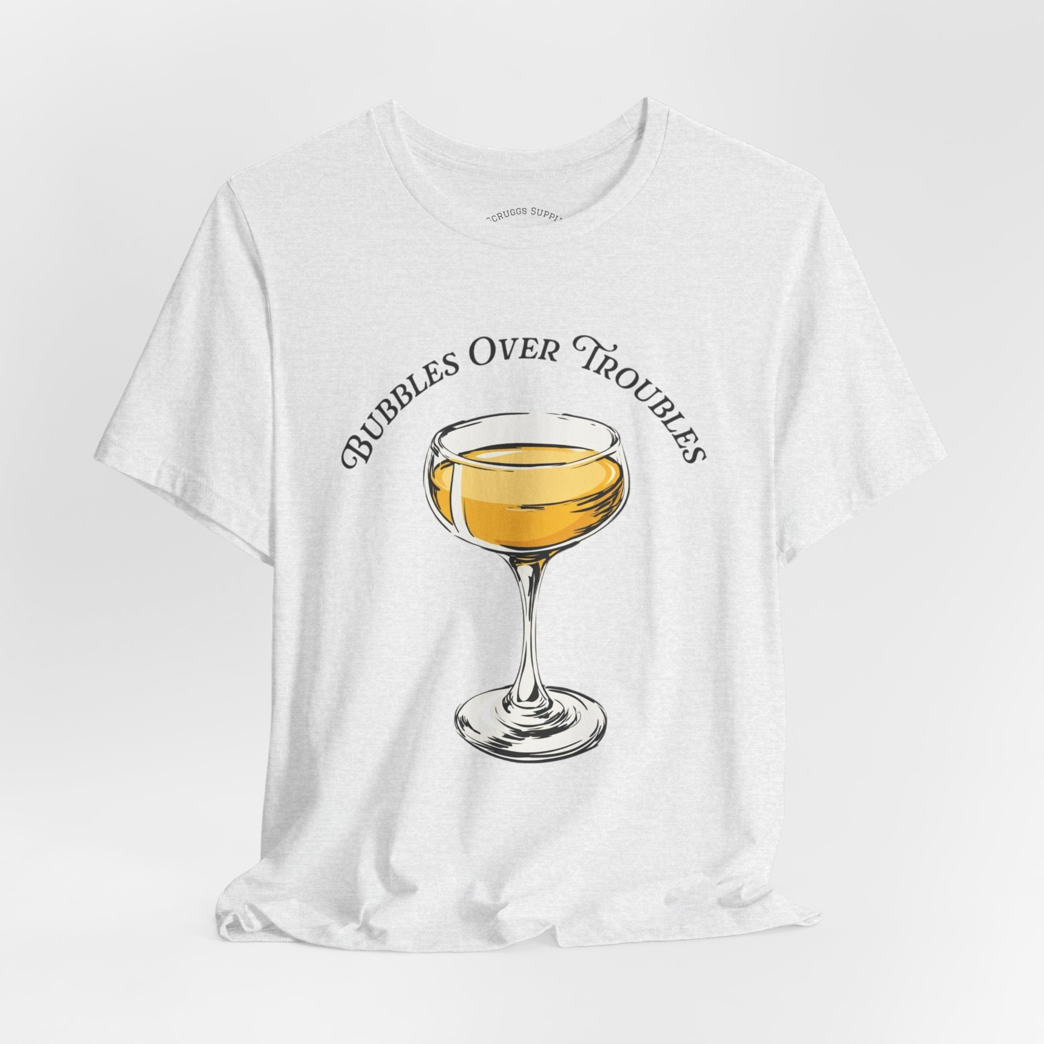 Bubbles Over Troubles Champagne Glass Tee | Cocktail Shirt