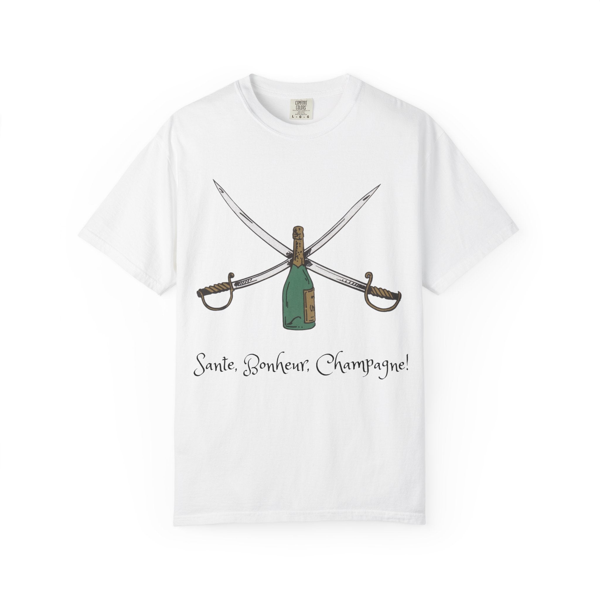 Champagne Sabering T-Shirt, Crossed Sabers & Bottle Graphic Tee