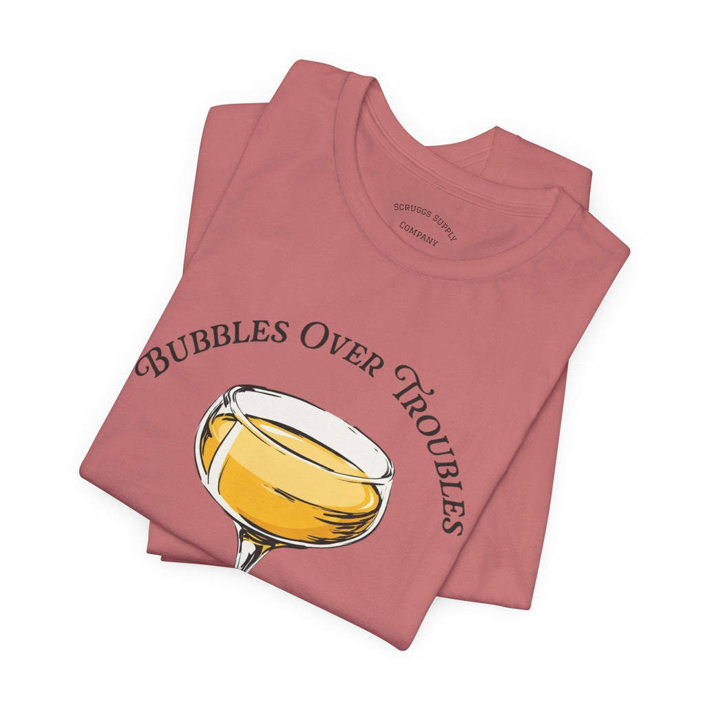 Bubbles Over Troubles Champagne Glass Tee | Cocktail Shirt