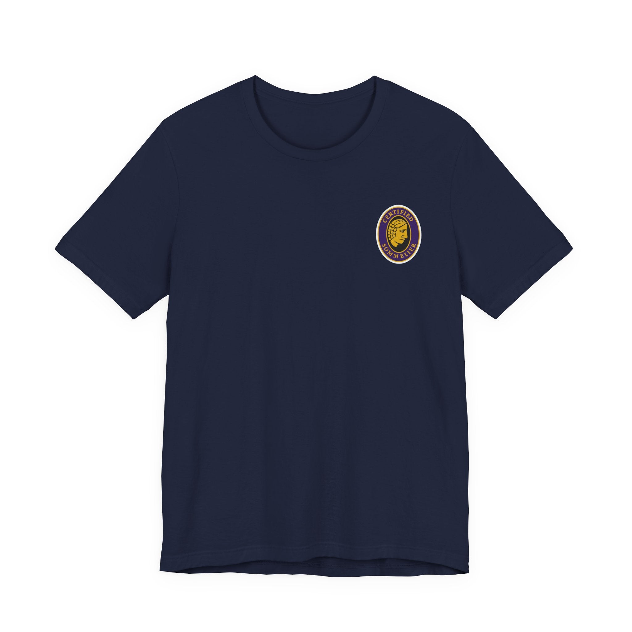 Certified Sommelier T-shirt, featuring the official emblem in striking purple, gold, and black