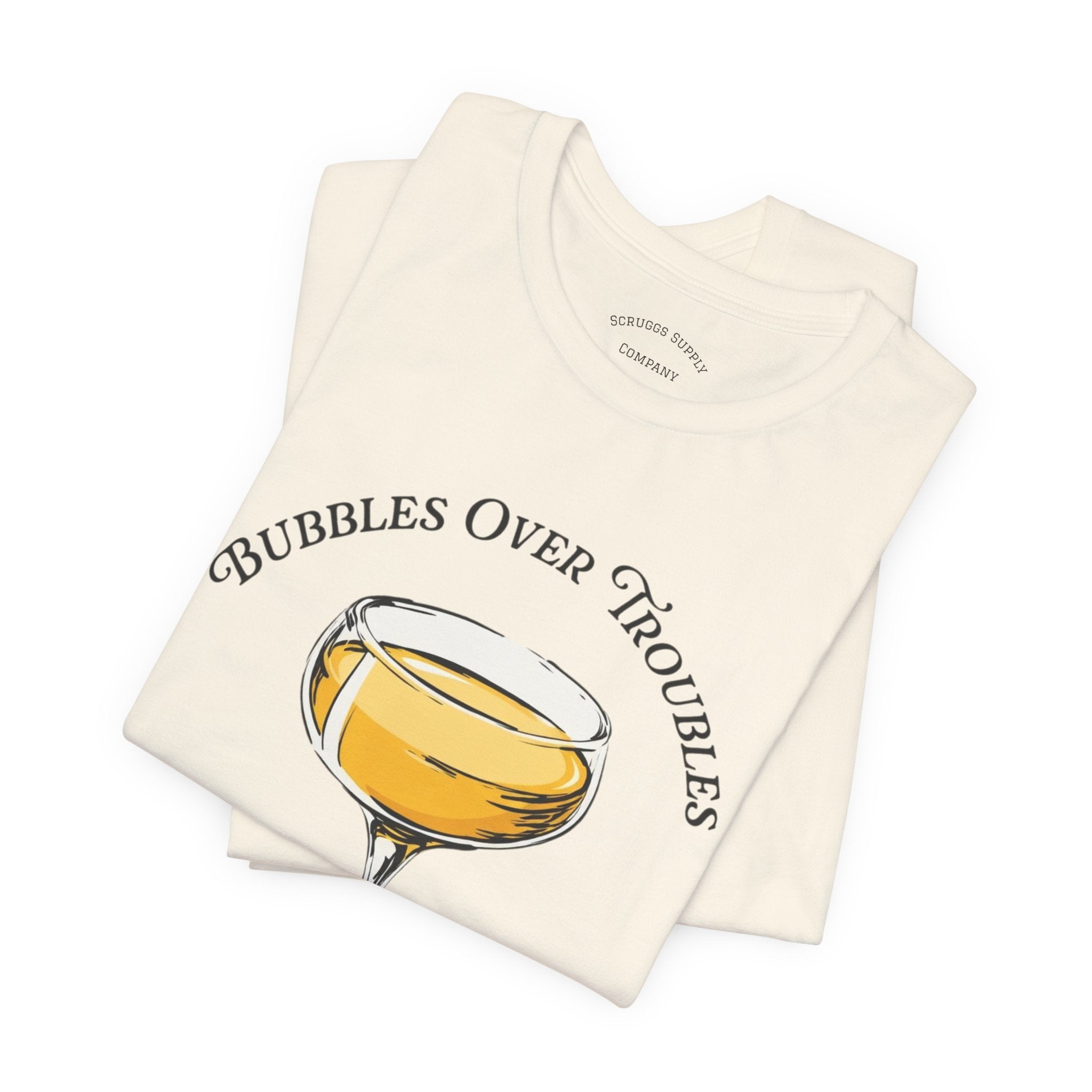Bubbles Over Troubles Champagne Glass Tee | Cocktail Shirt