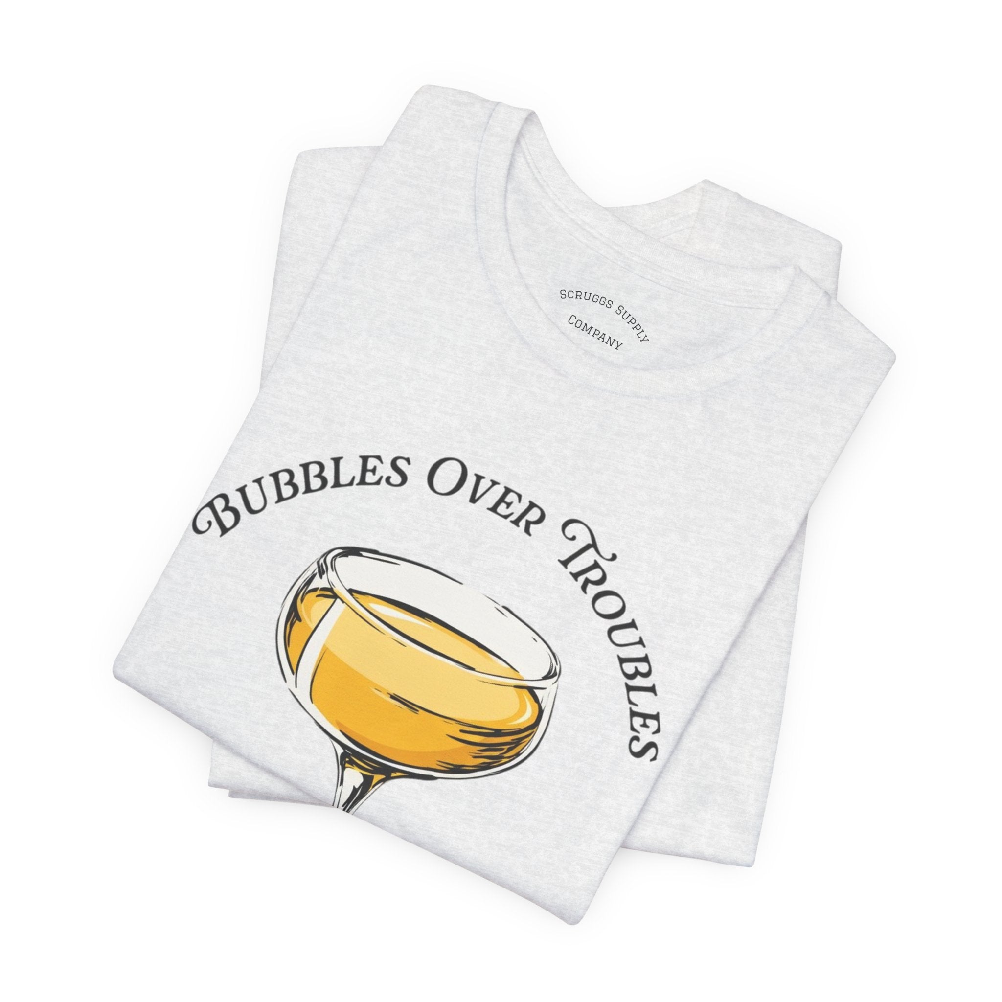 Bubbles Over Troubles Champagne Glass Tee | Cocktail Shirt