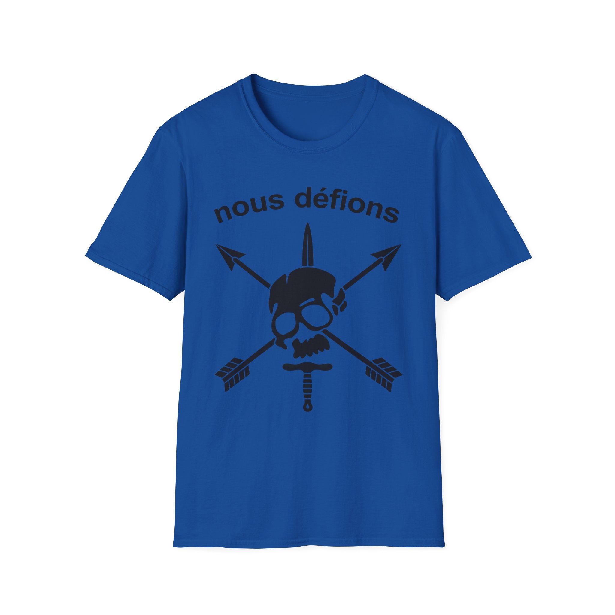 WW2 French Resistance Inspired T-Shirt Nous défions with skull and crossed bones