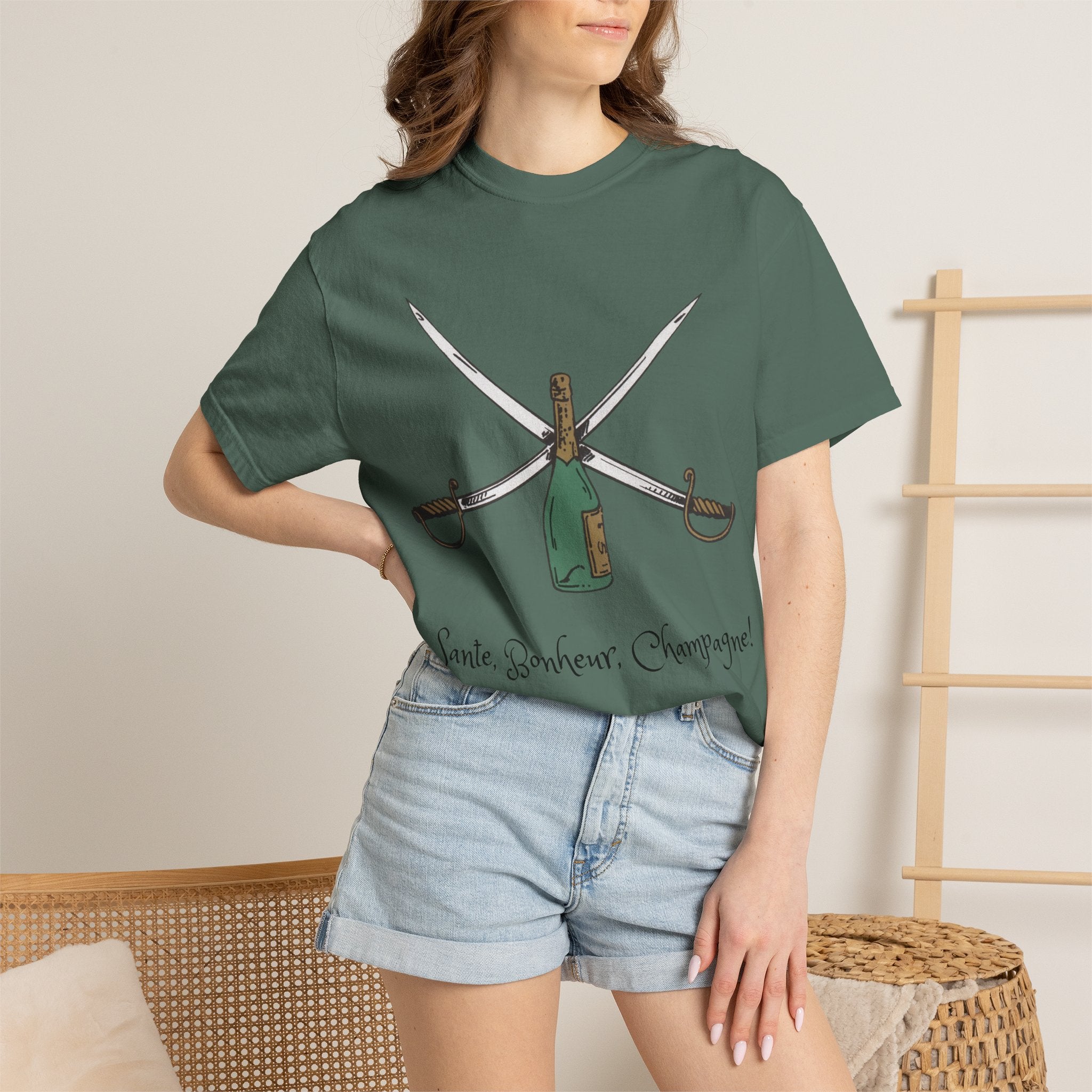 Champagne Sabering T-Shirt, Crossed Sabers & Bottle Graphic Tee