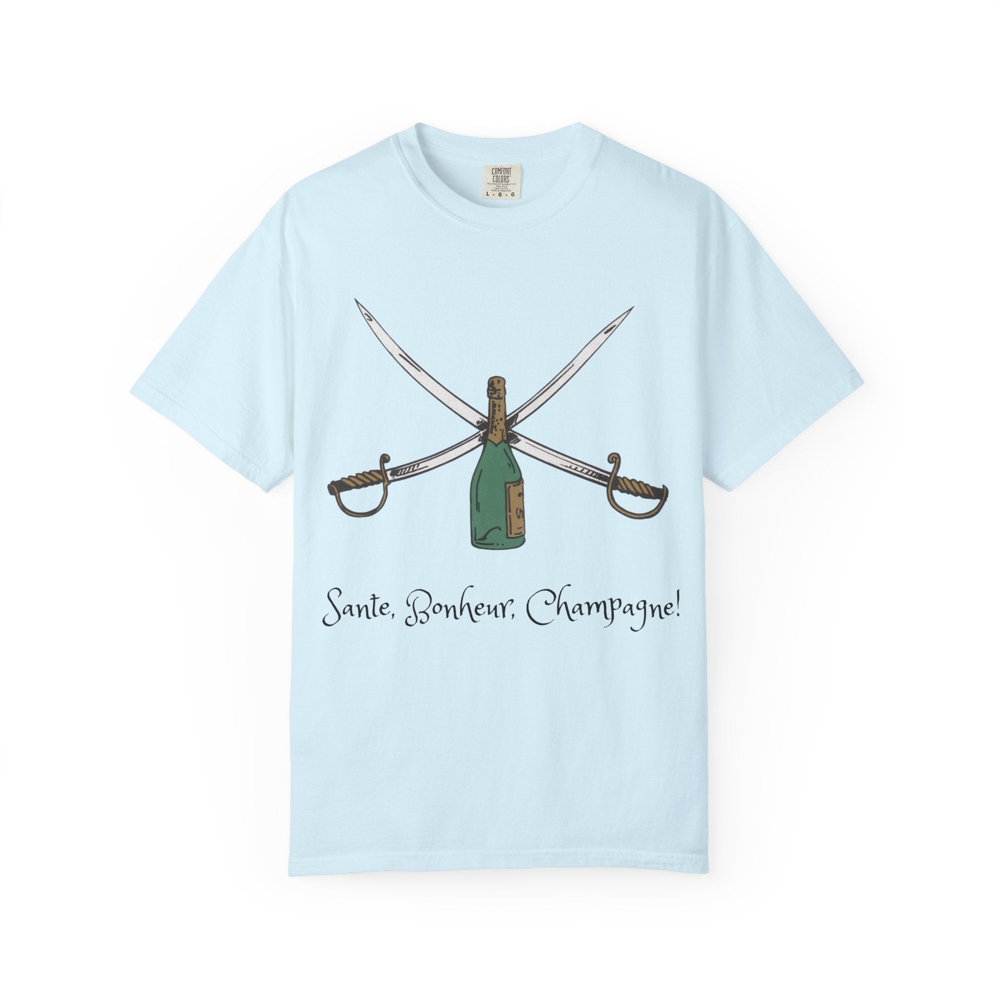 Champagne Sabering T-Shirt, Crossed Sabers & Bottle Graphic Tee