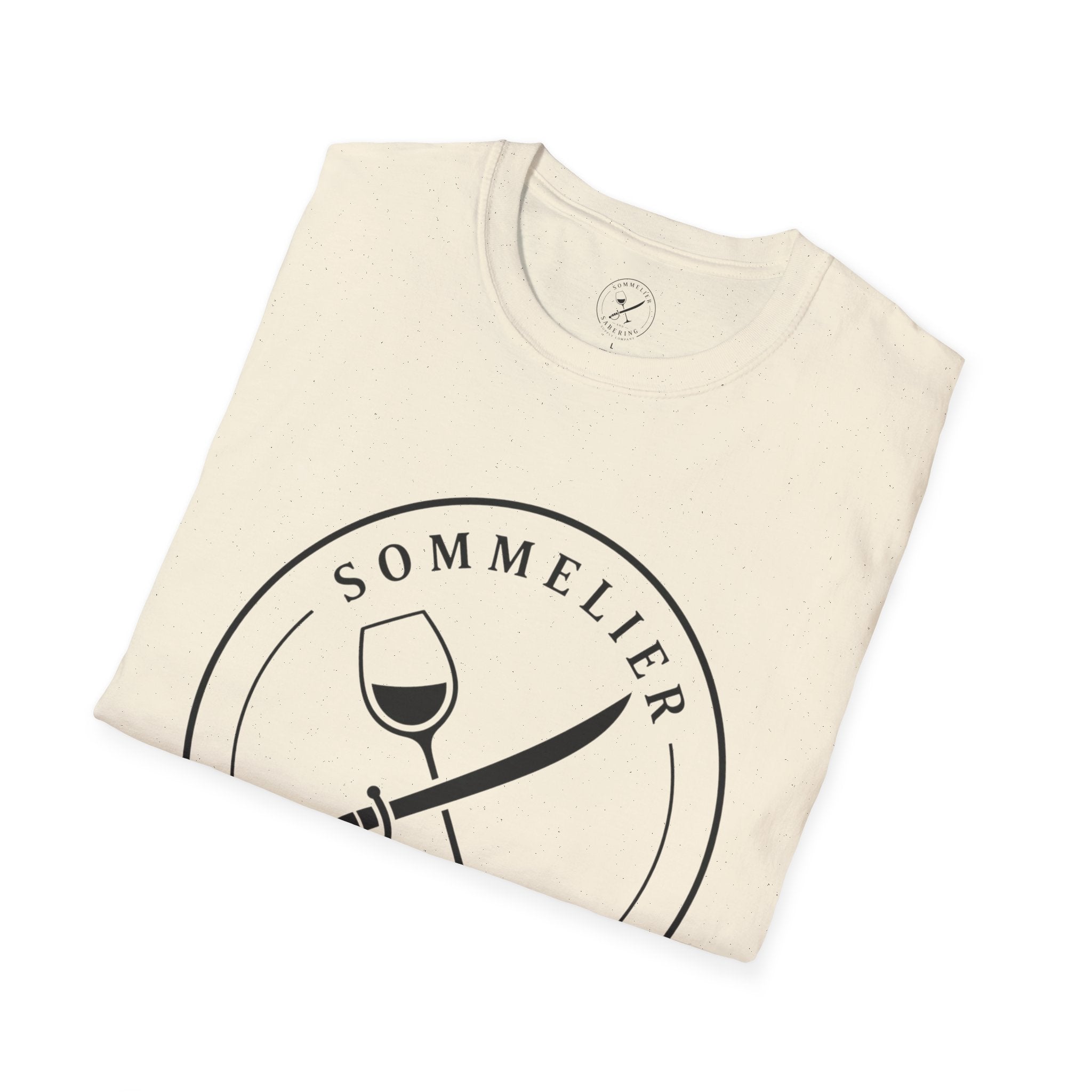 Sommelier and Sabering logo T-Shirt | Wine glass and saber emblem