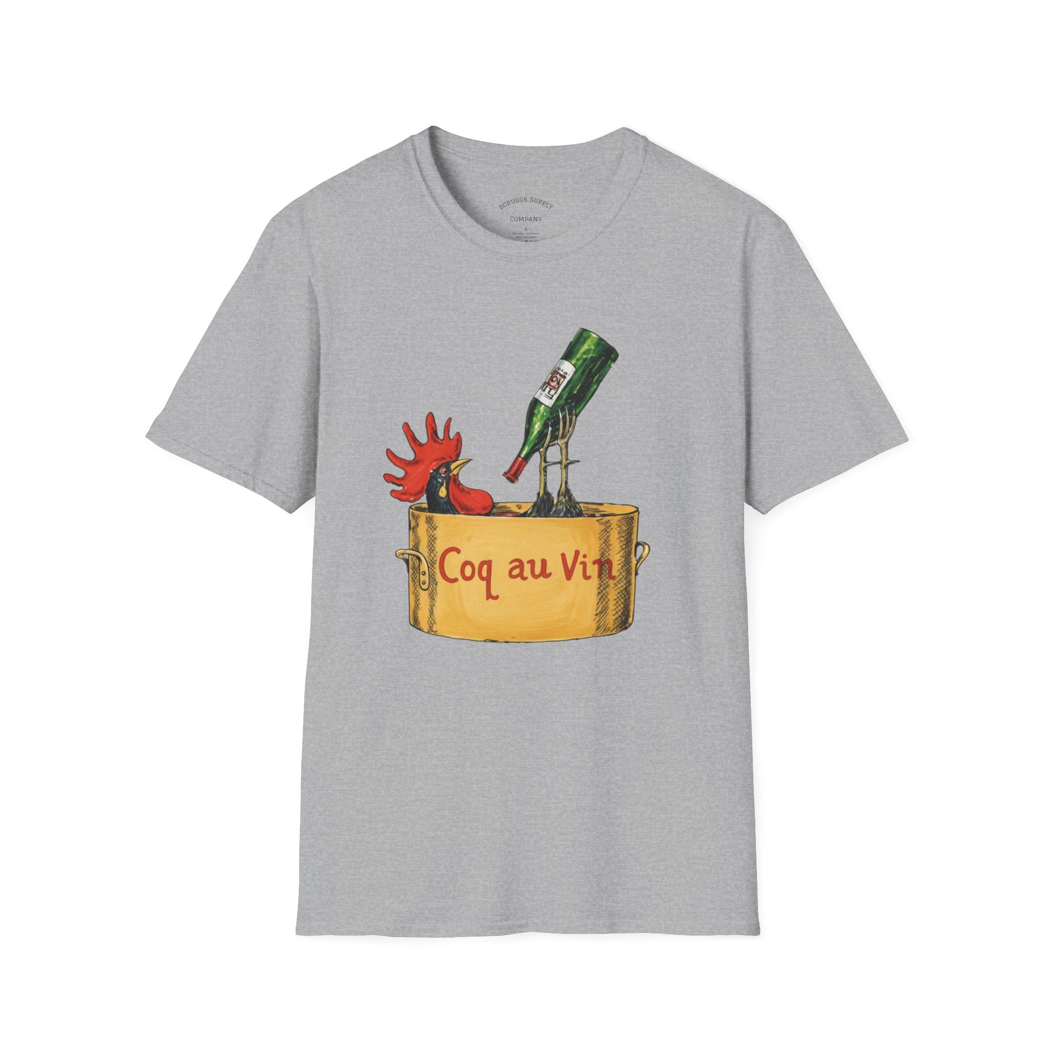 Wine Coq au Vin T-Shirt | Rooster, Wine Bottle, French cooking design