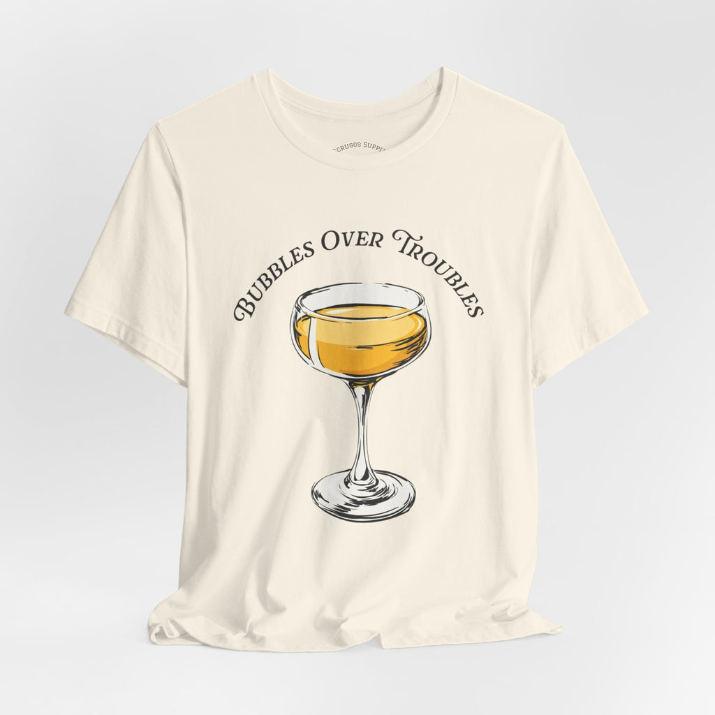 Bubbles Over Troubles Champagne Glass Tee | Cocktail Shirt