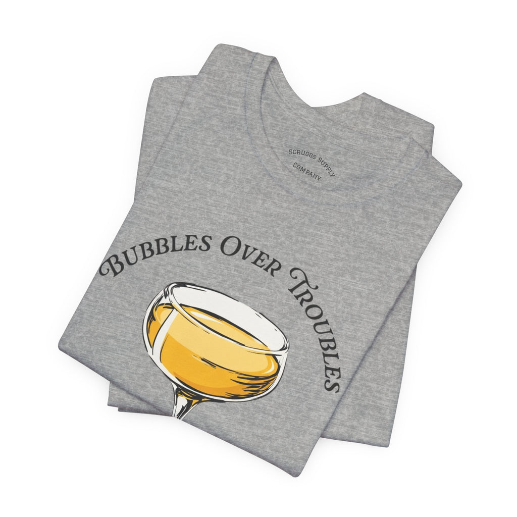 Bubbles Over Troubles Champagne Glass Tee | Cocktail Shirt