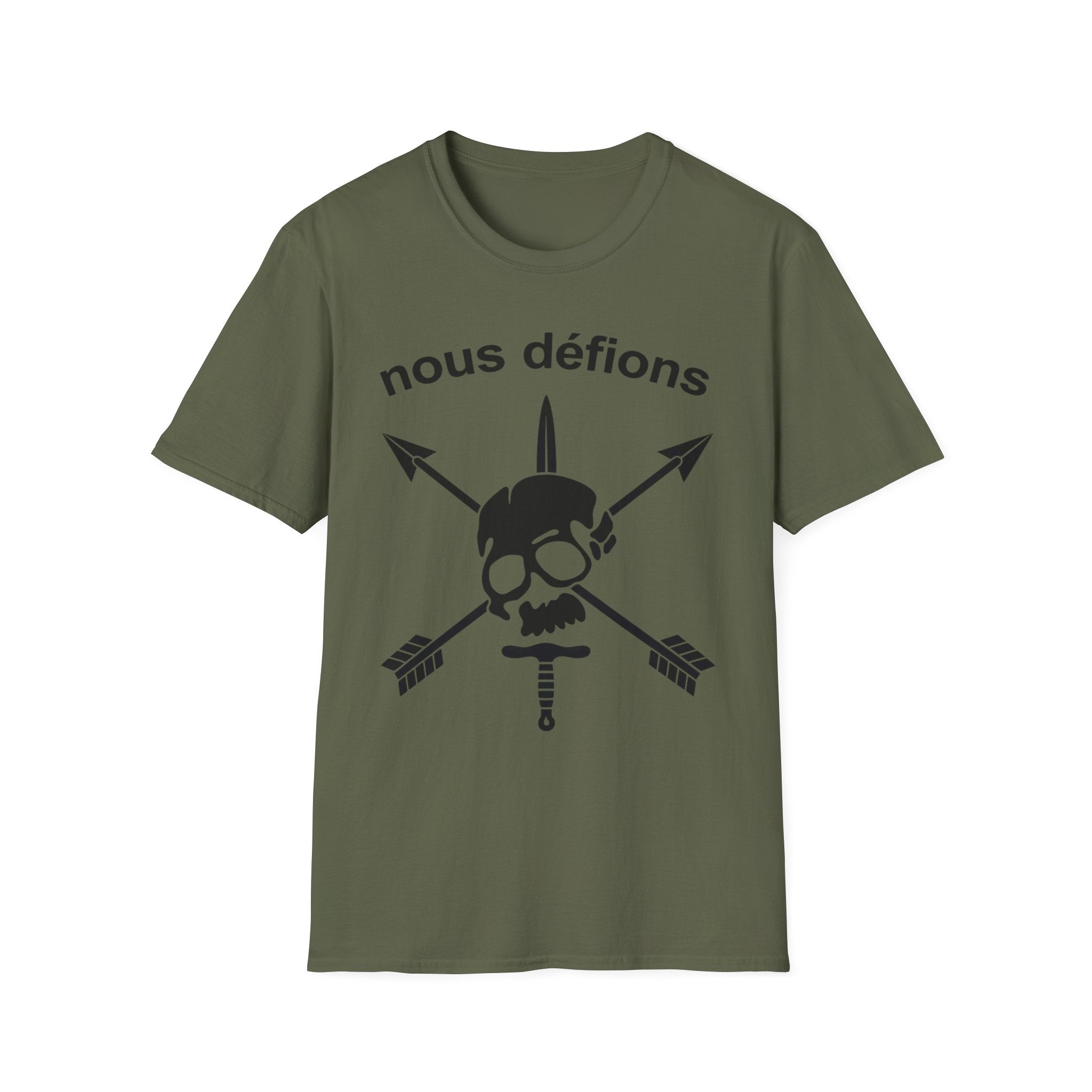 WW2 French Resistance Inspired T-Shirt Nous défions with skull and crossed bones