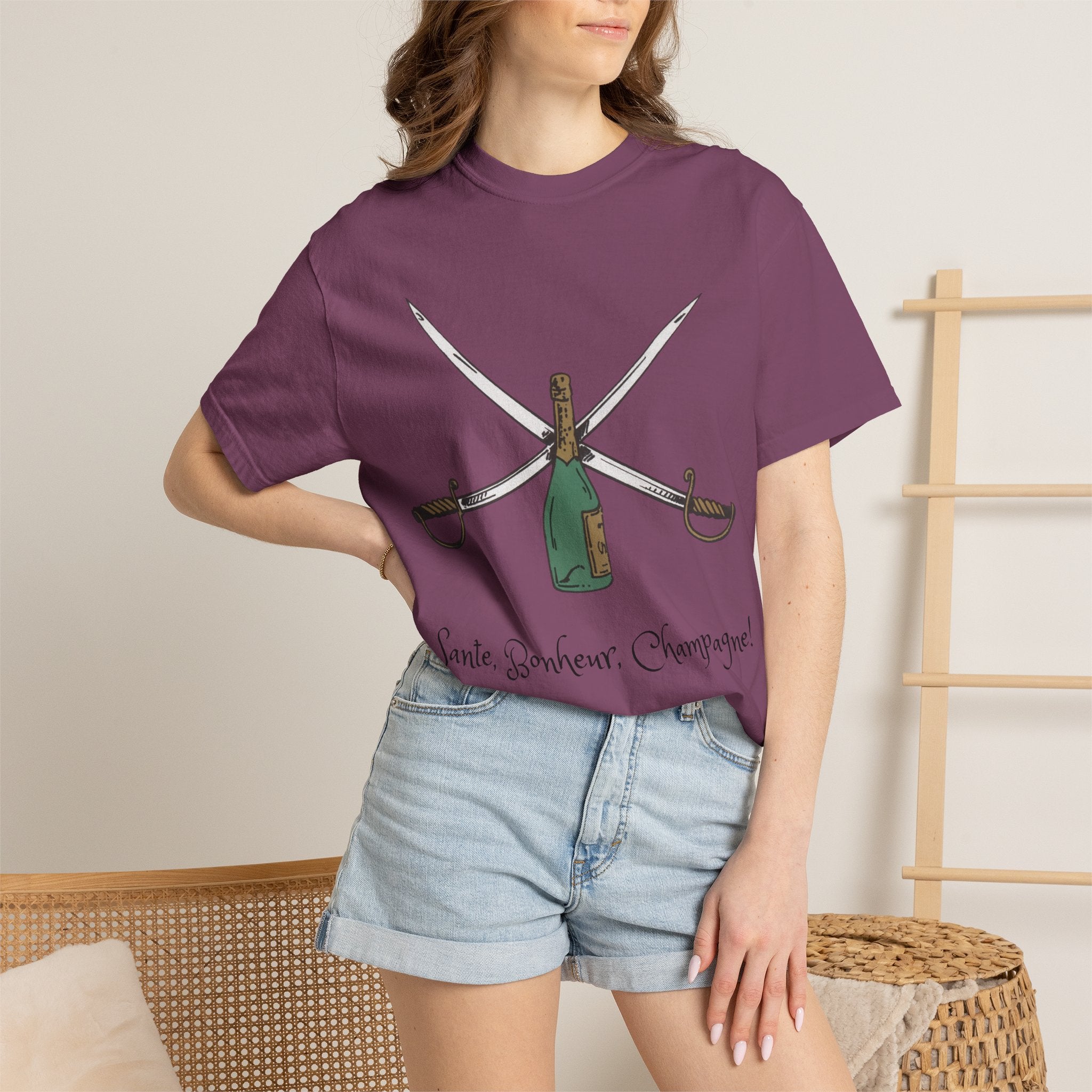 Champagne Sabering T-Shirt, Crossed Sabers & Bottle Graphic Tee