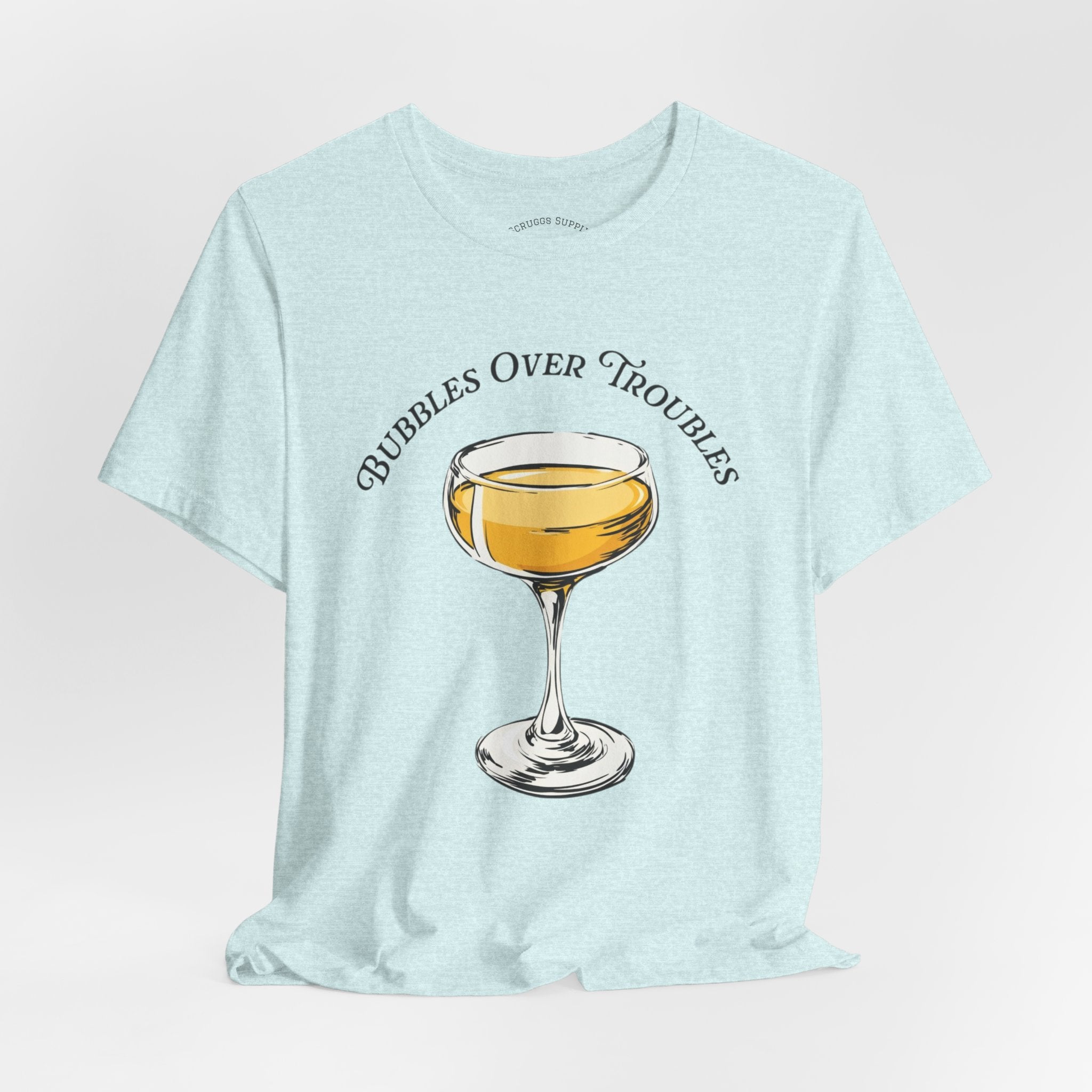 Bubbles Over Troubles Champagne Glass Tee | Cocktail Shirt