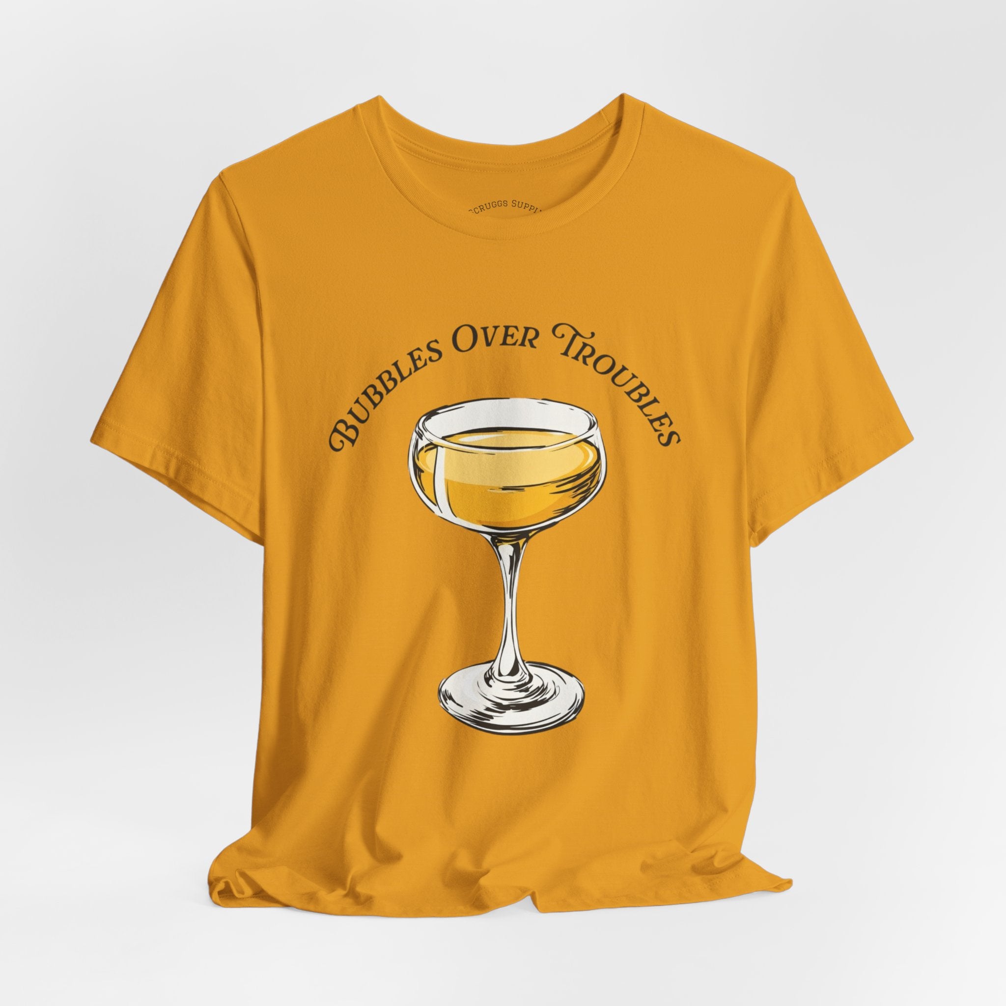 Bubbles Over Troubles Champagne Glass Tee | Cocktail Shirt