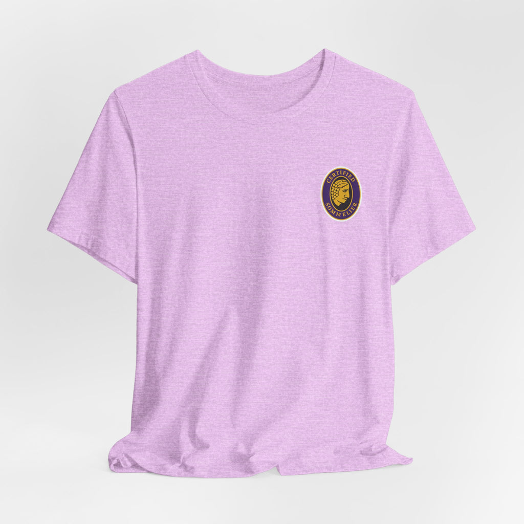 Certified Sommelier T-shirt, featuring the official emblem in striking purple, gold, and black
