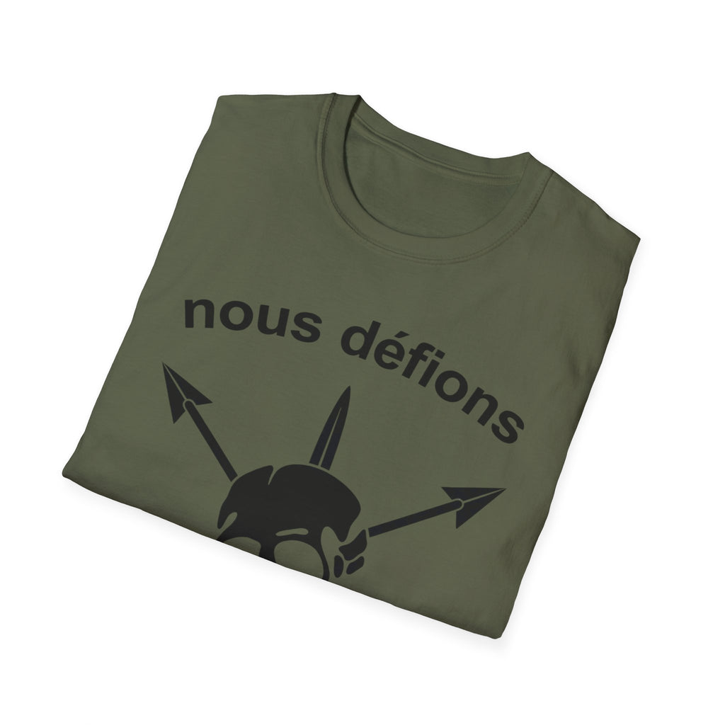 WW2 French Resistance Inspired T-Shirt Nous défions with skull and crossed bones