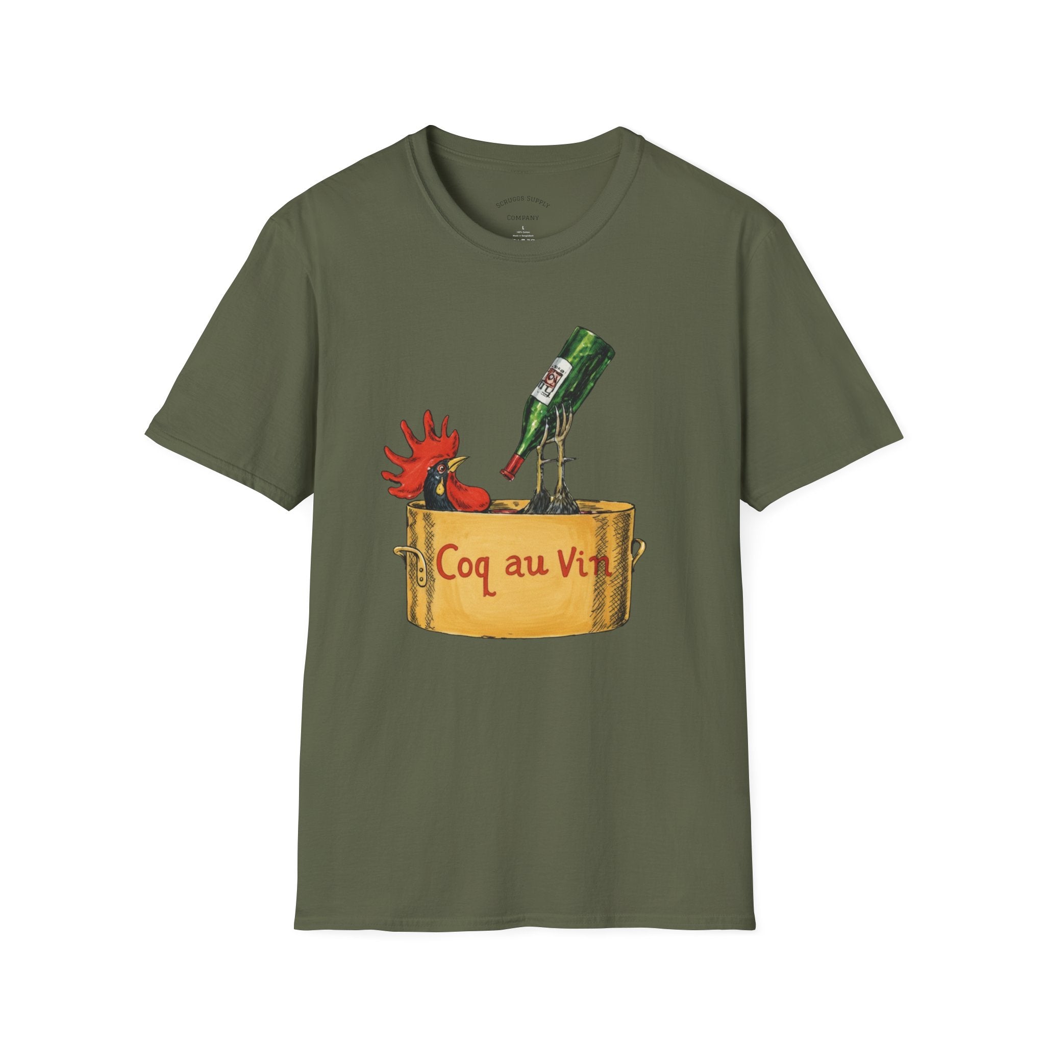 Wine Coq au Vin T-Shirt | Rooster, Wine Bottle, French cooking design
