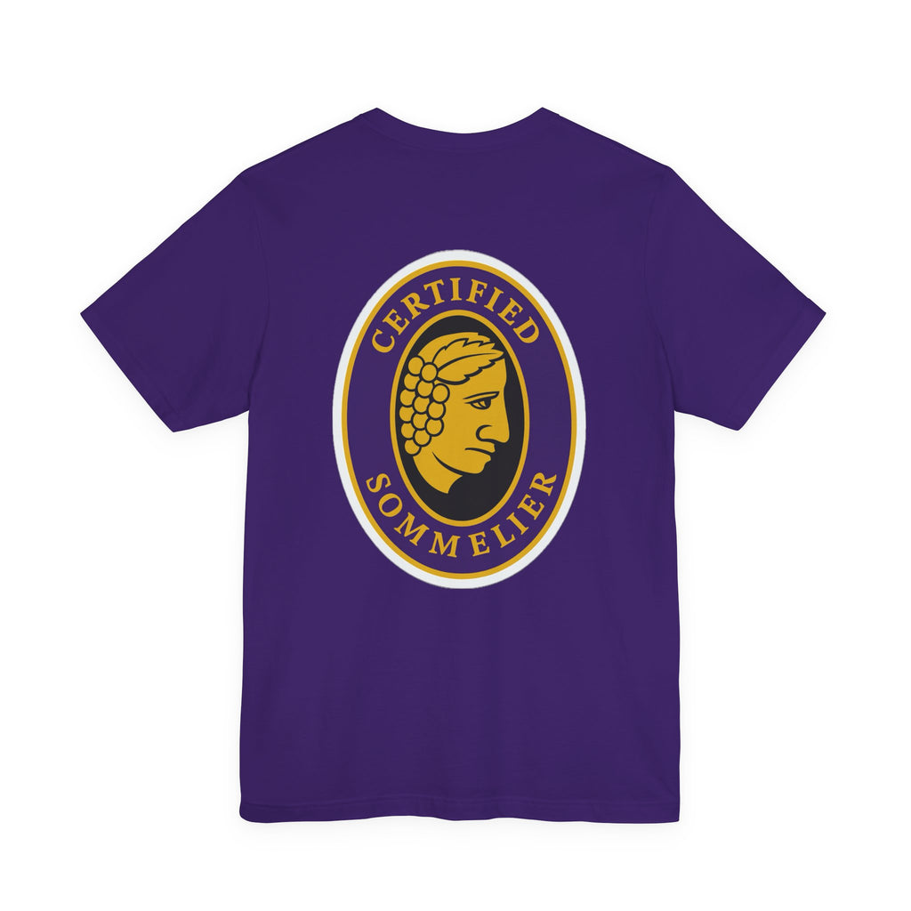 Certified Sommelier T-shirt, featuring the official emblem in striking purple, gold, and black