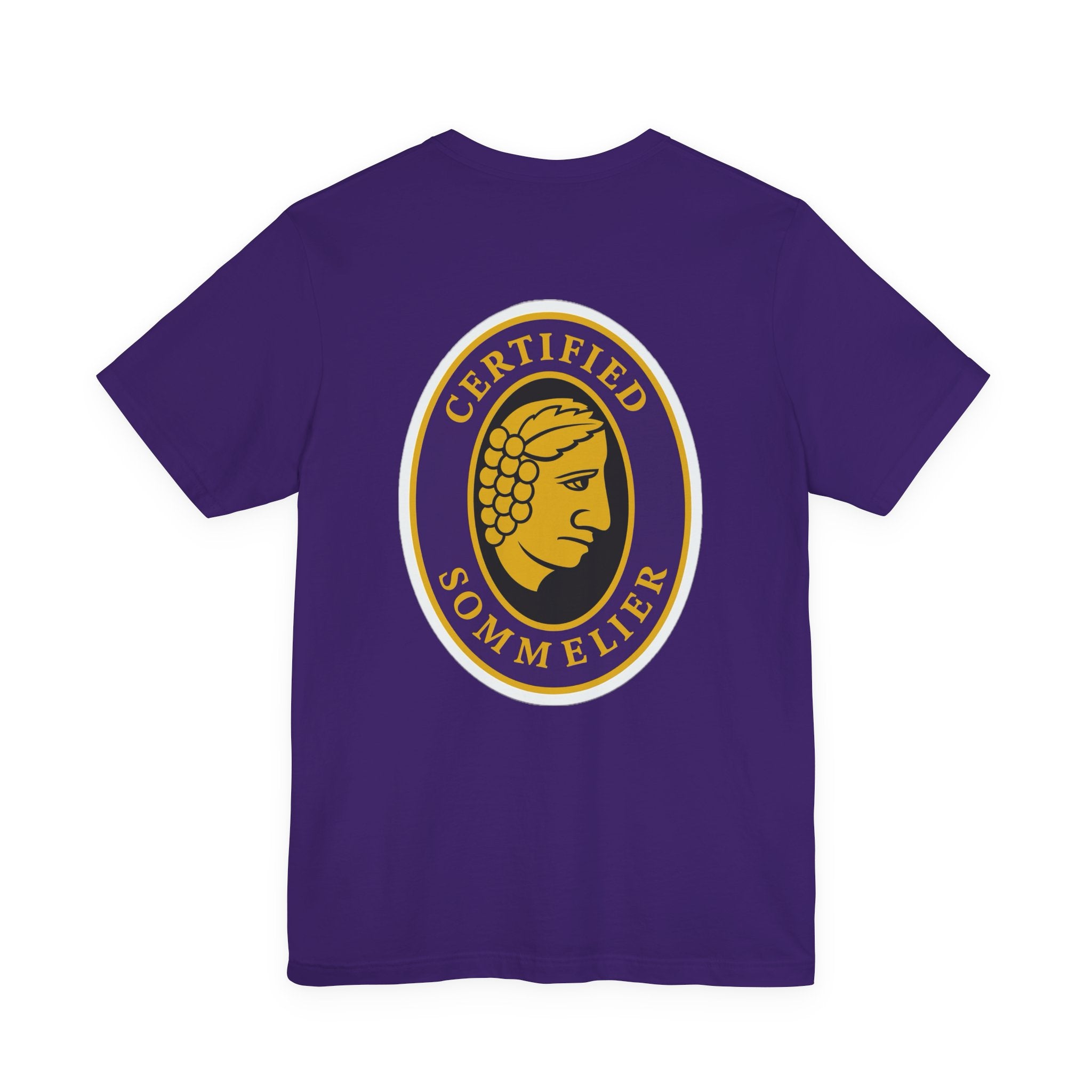 Certified Sommelier T-shirt, featuring the official emblem in striking purple, gold, and black
