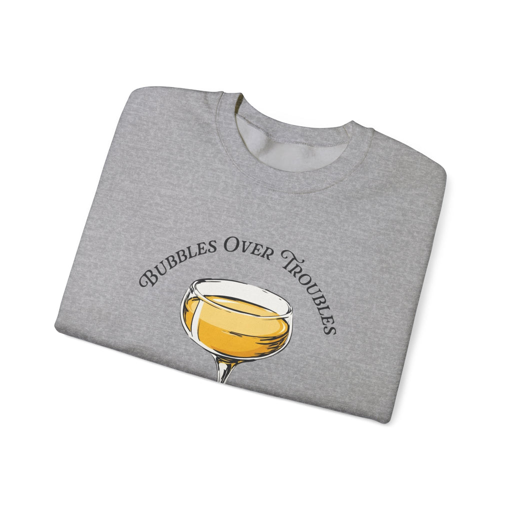 Bubbles Over Troubles Sweatshirt | Champagne Glass Illustration
