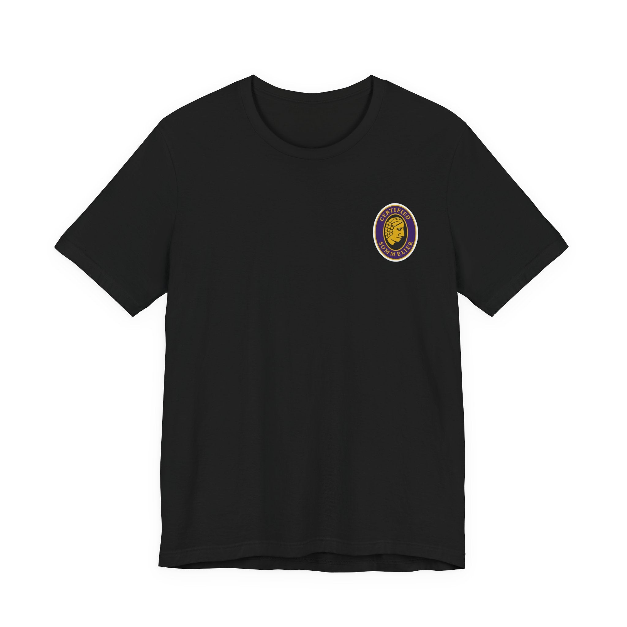Certified Sommelier T-shirt, featuring the official emblem in striking purple, gold, and black