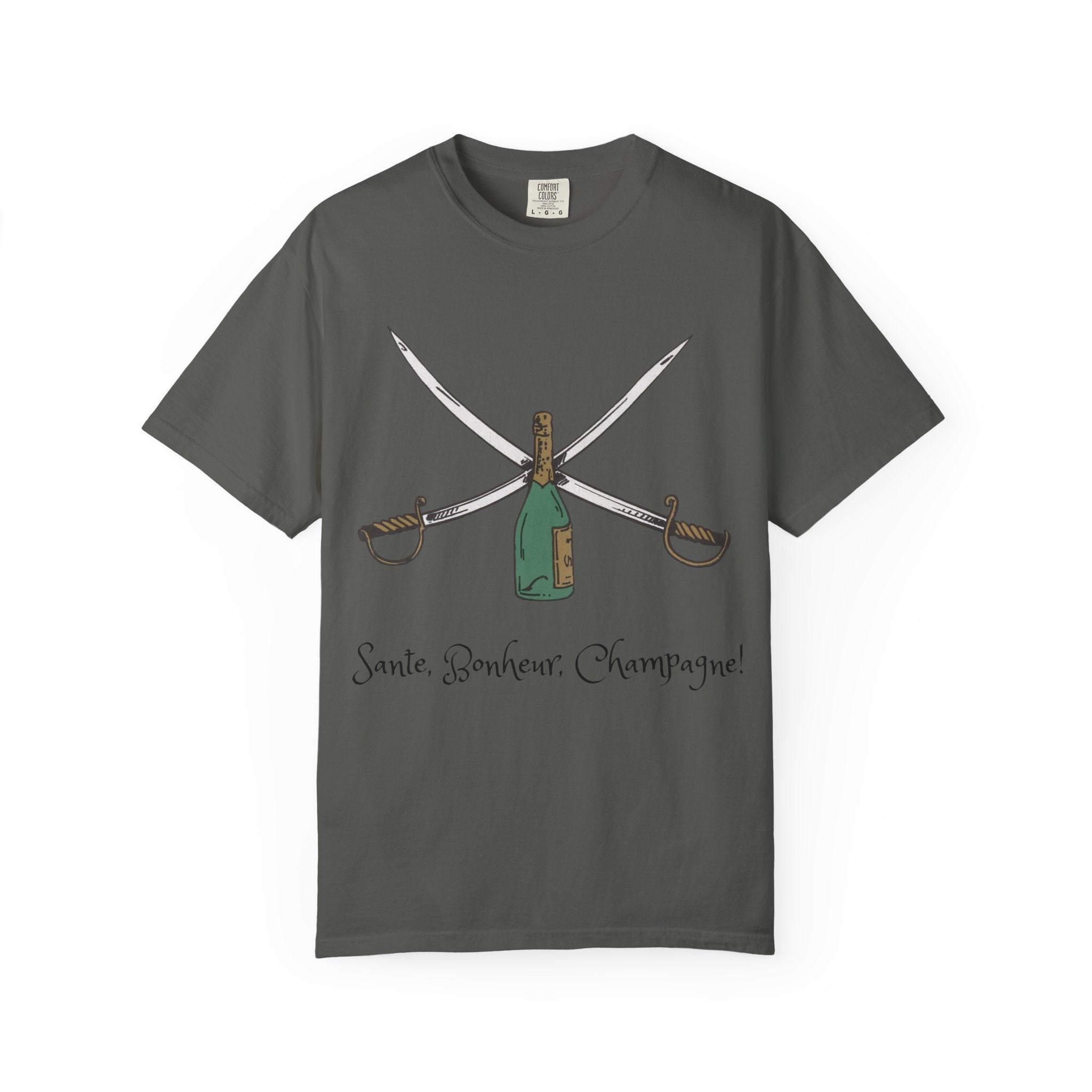 Champagne Sabering T-Shirt, Crossed Sabers & Bottle Graphic Tee