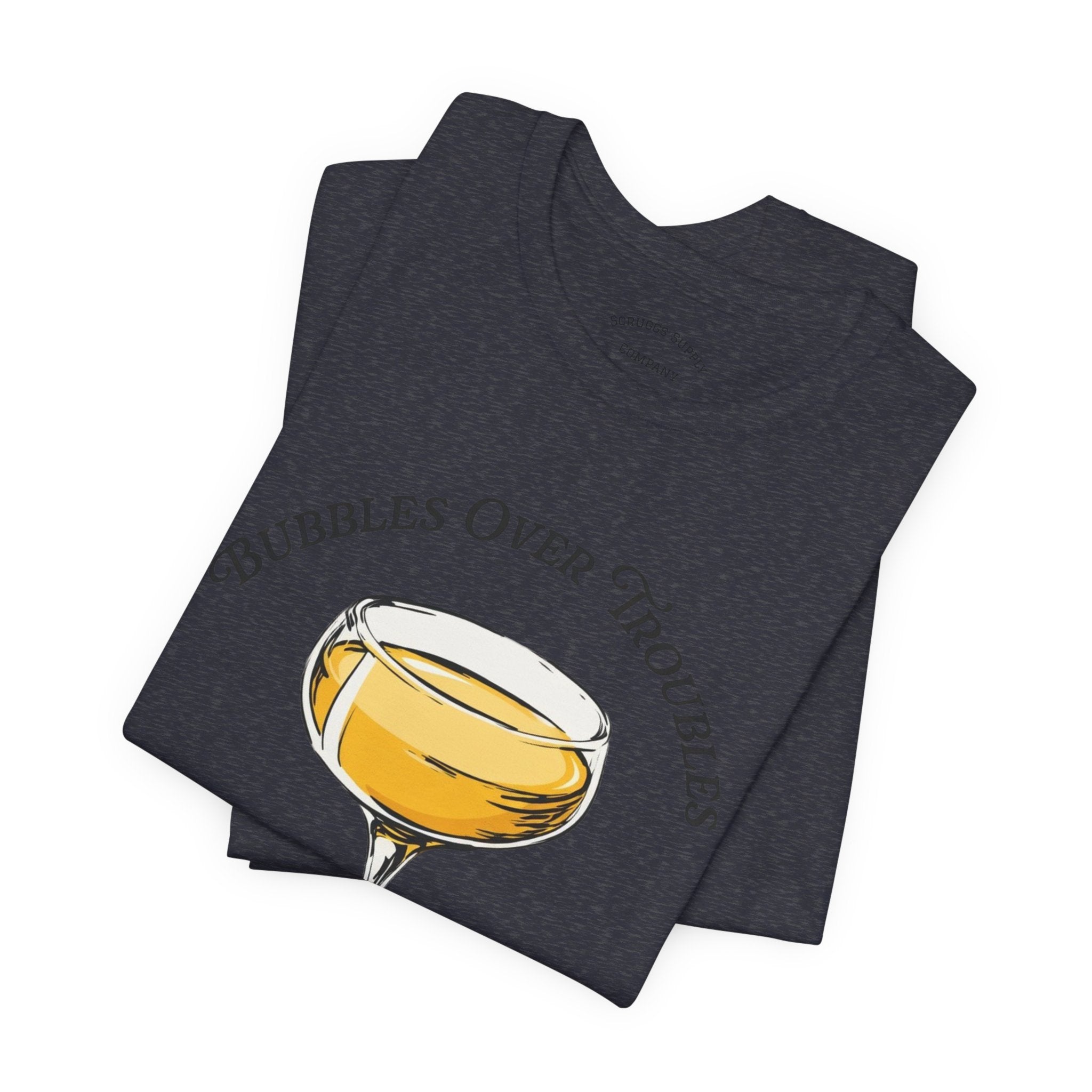 Bubbles Over Troubles Champagne Glass Tee | Cocktail Shirt