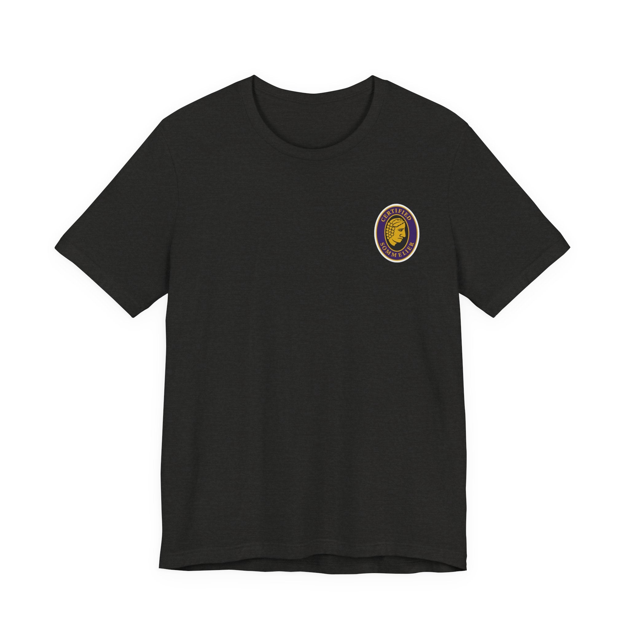 Certified Sommelier T-shirt, featuring the official emblem in striking purple, gold, and black