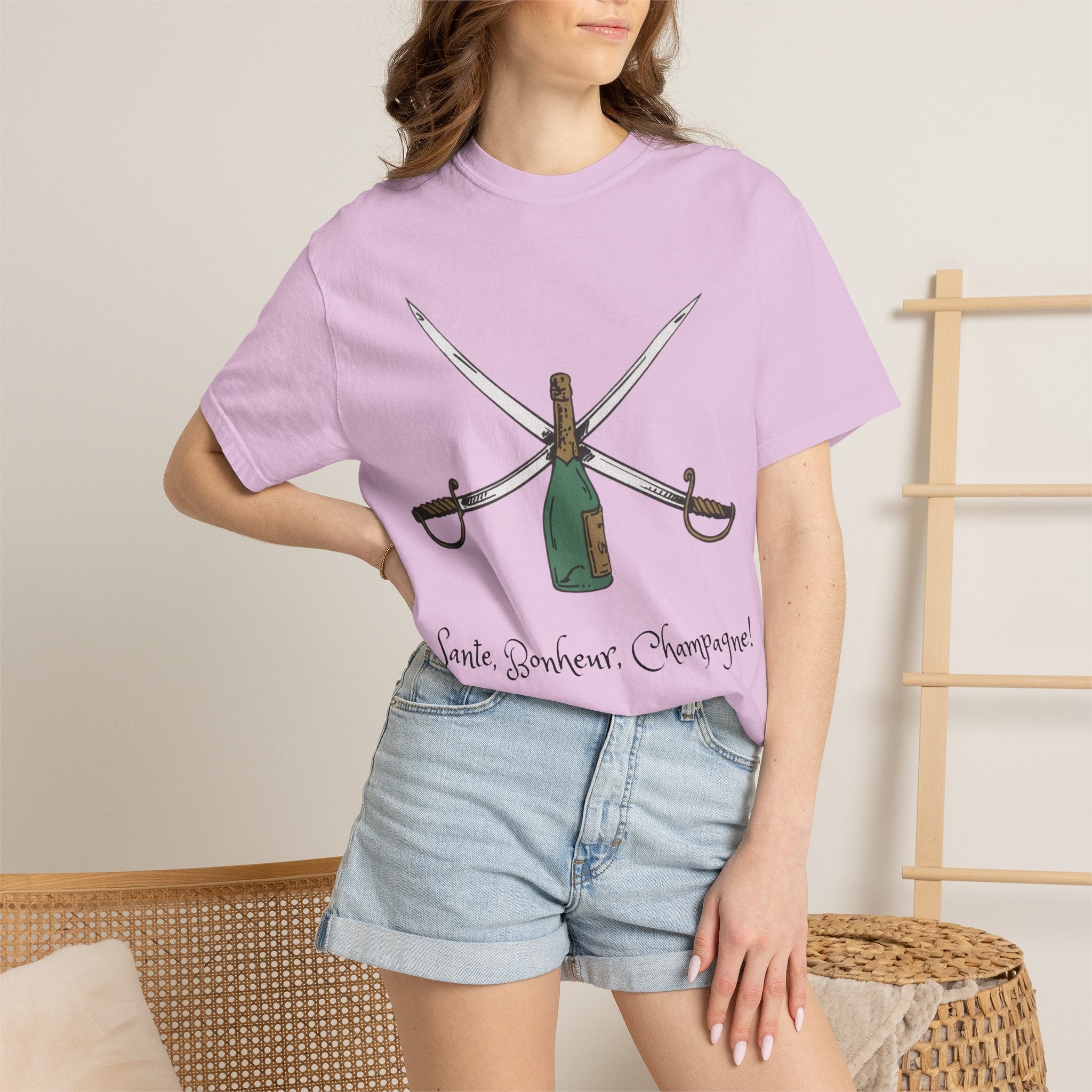 Champagne Sabering T-Shirt, Crossed Sabers & Bottle Graphic Tee