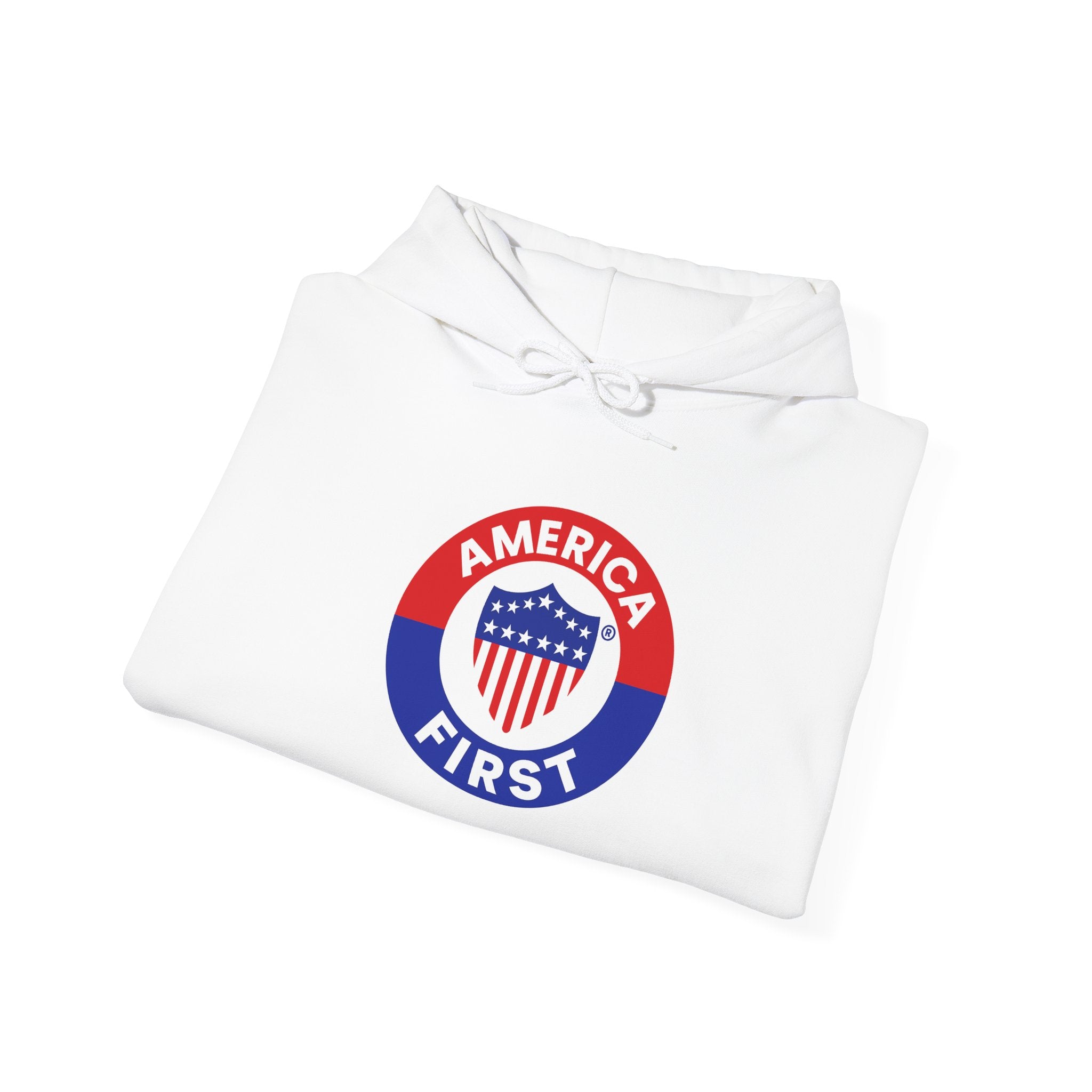America First badge Hoodie | Patriotic USA shield emblem