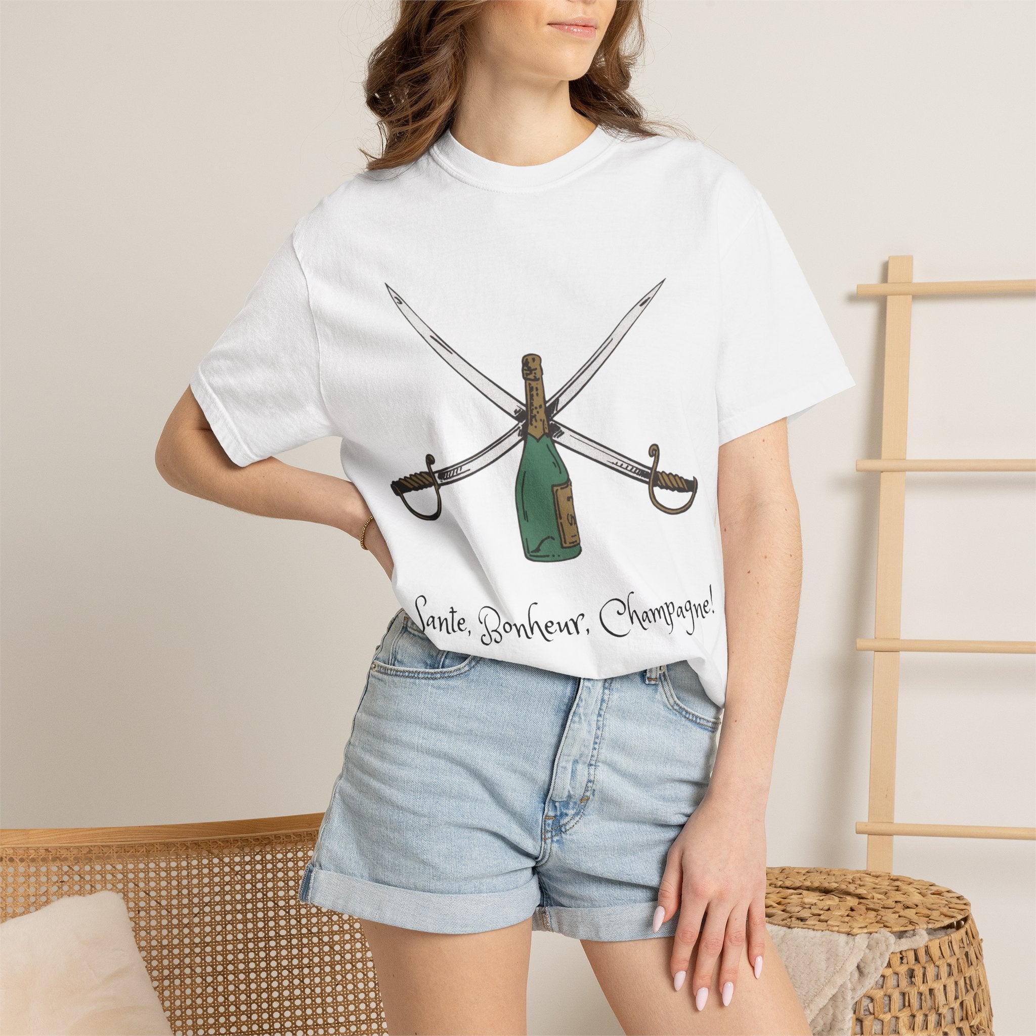 Champagne Sabering T-Shirt, Crossed Sabers & Bottle Graphic Tee