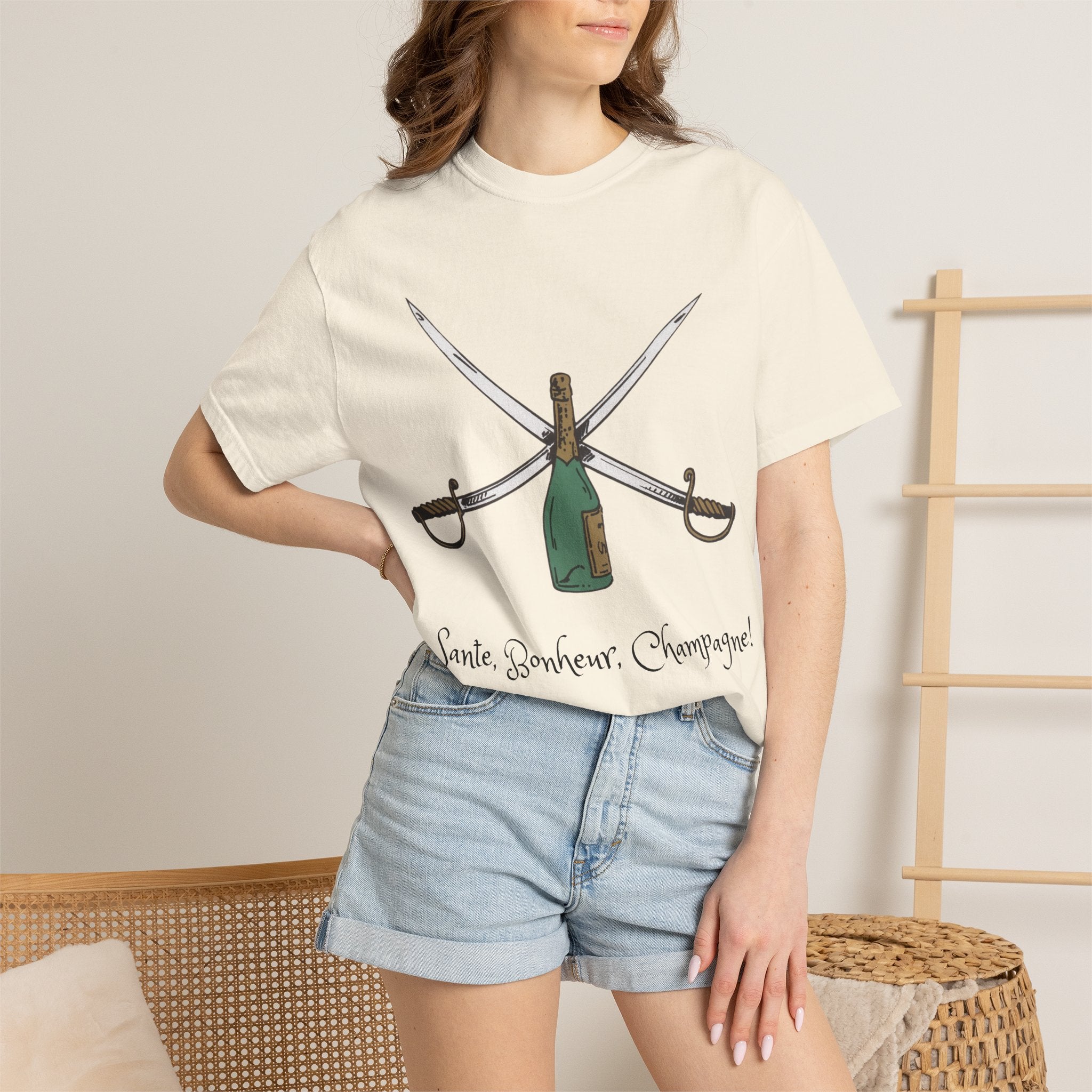 Champagne Sabering T-Shirt, Crossed Sabers & Bottle Graphic Tee