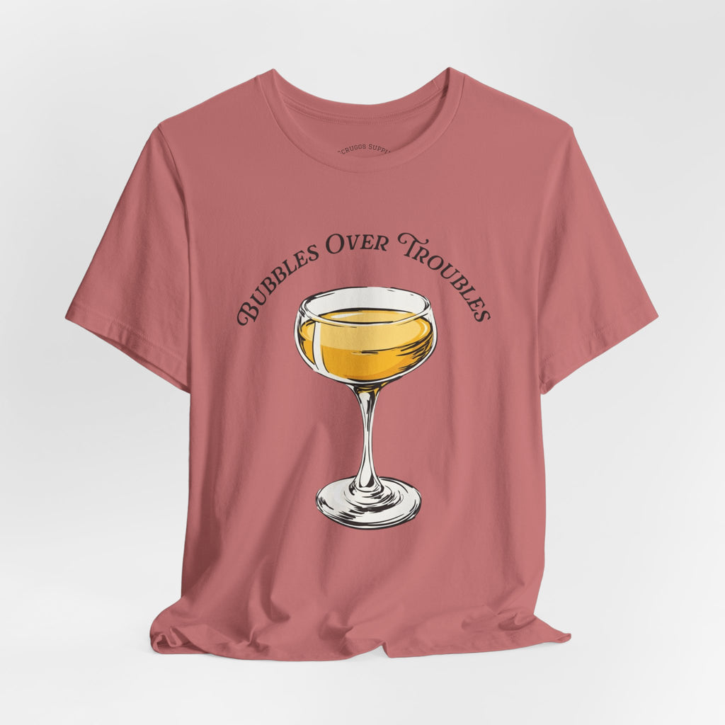 Bubbles Over Troubles Champagne Glass Tee | Cocktail Shirt