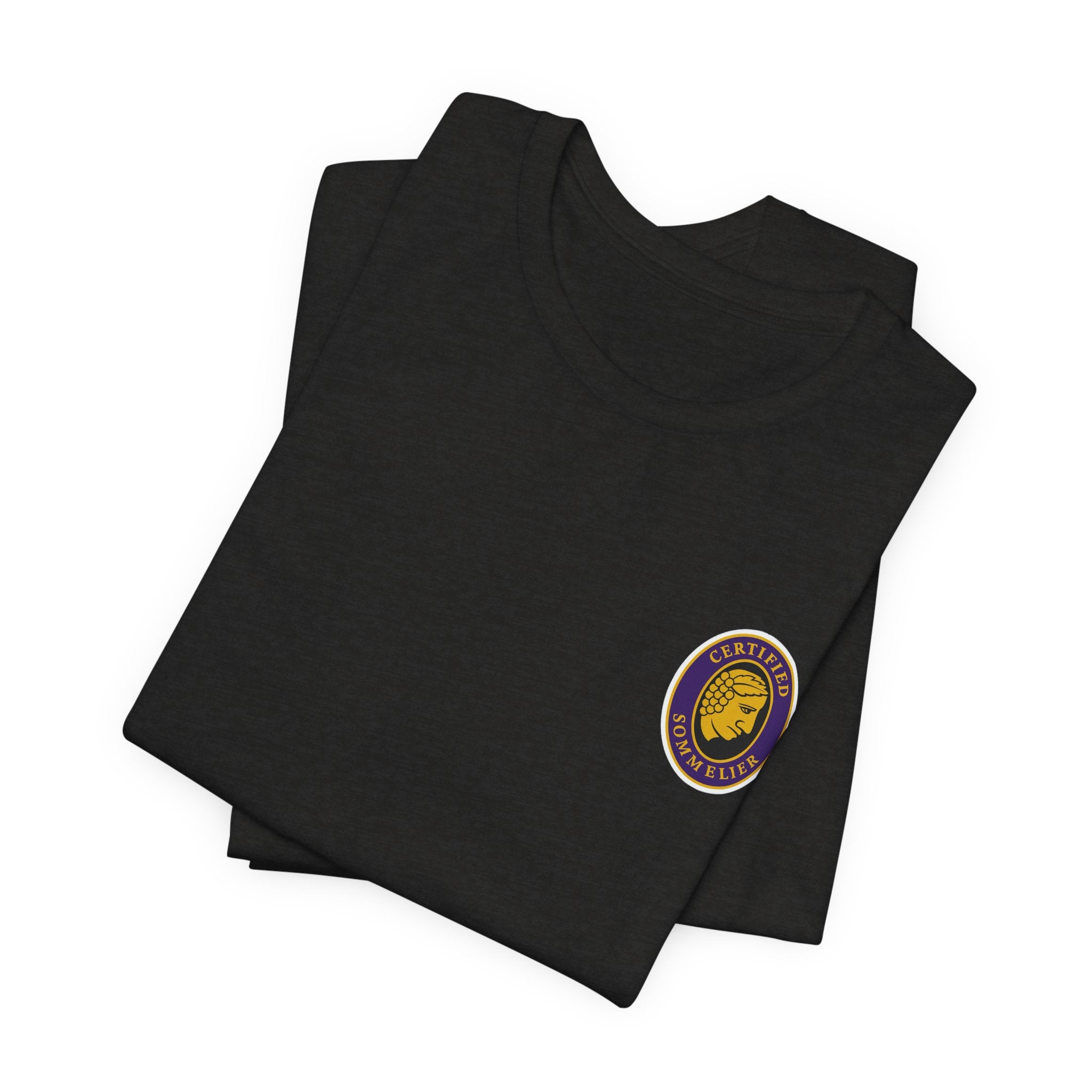 Certified Sommelier T-shirt, featuring the official emblem in striking purple, gold, and black