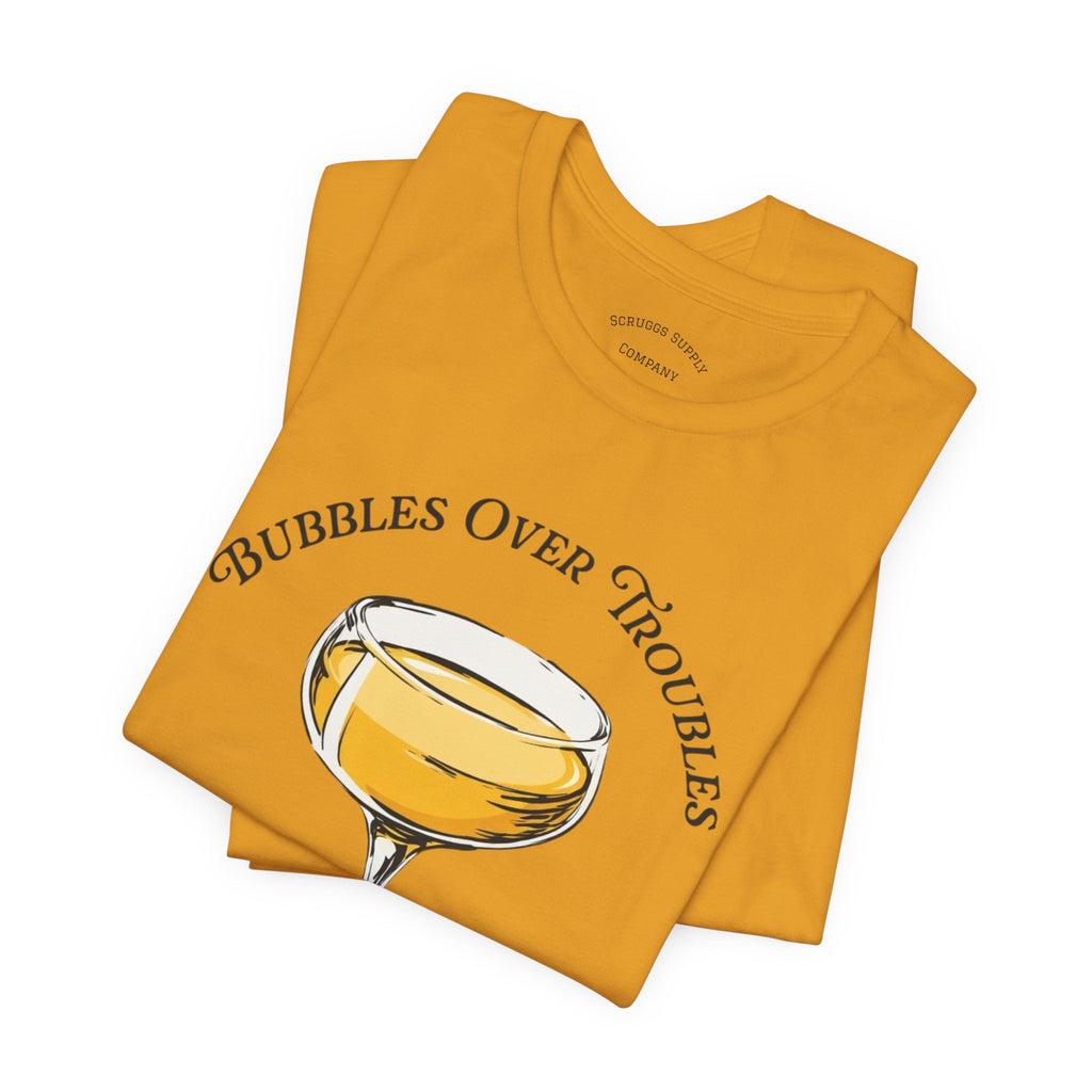 Bubbles Over Troubles Champagne Glass Tee | Cocktail Shirt