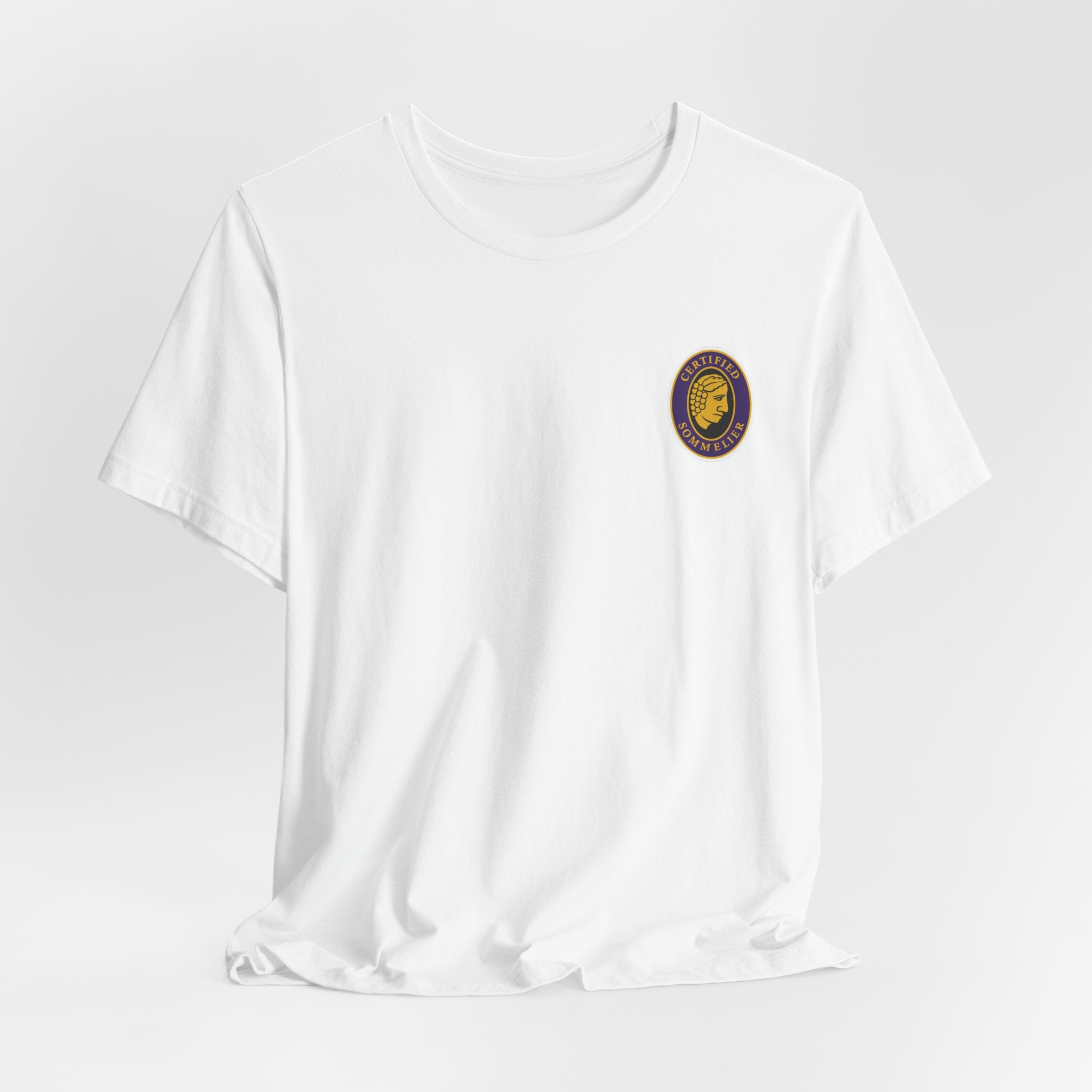 Certified Sommelier T-shirt, featuring the official emblem in striking purple, gold, and black