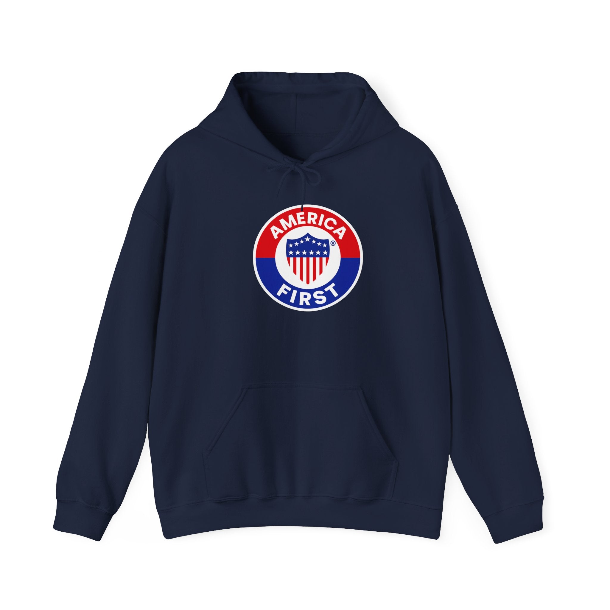 America First badge Hoodie | Patriotic USA shield emblem