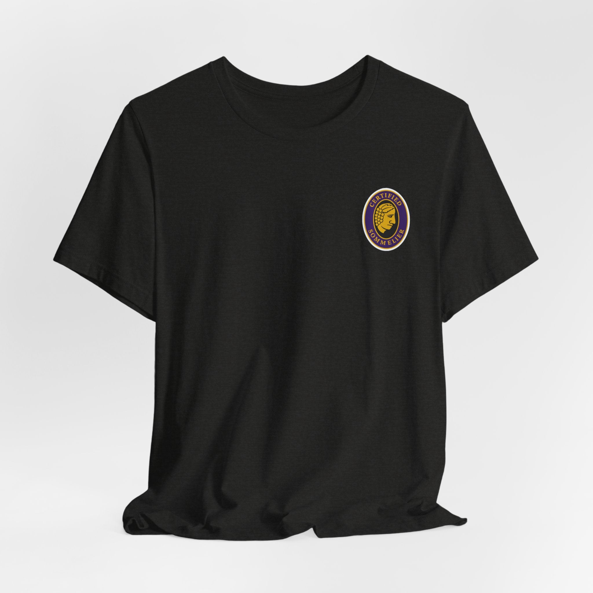Certified Sommelier T-shirt, featuring the official emblem in striking purple, gold, and black